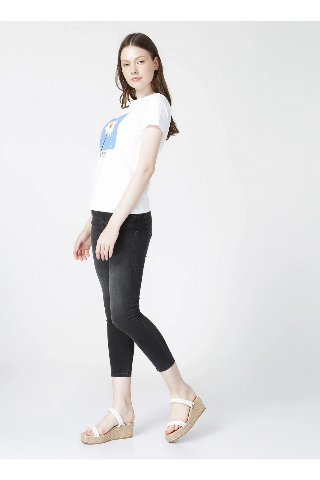 Dar Bilekte Skinny Fit Düz Antrasit Kadın Denim Pantolon