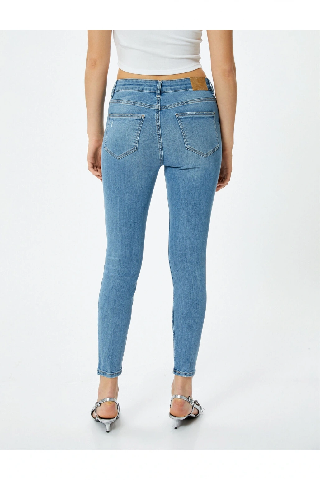 Dar Kesim Yüksek Bel Kot Pantolon Yıpratmalı Esnek Cepli Pamuklu - Carmen Skinny Jeans