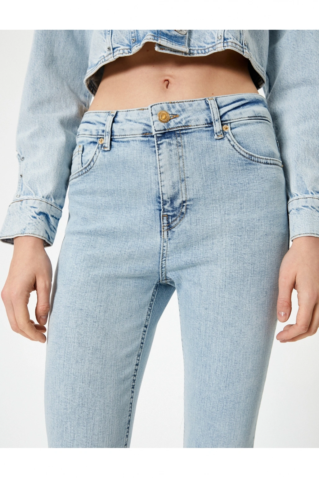 Dar Paça Skinny Kot Pantolon Cepli Yüksek Bel - Carmen Skinny Jeans