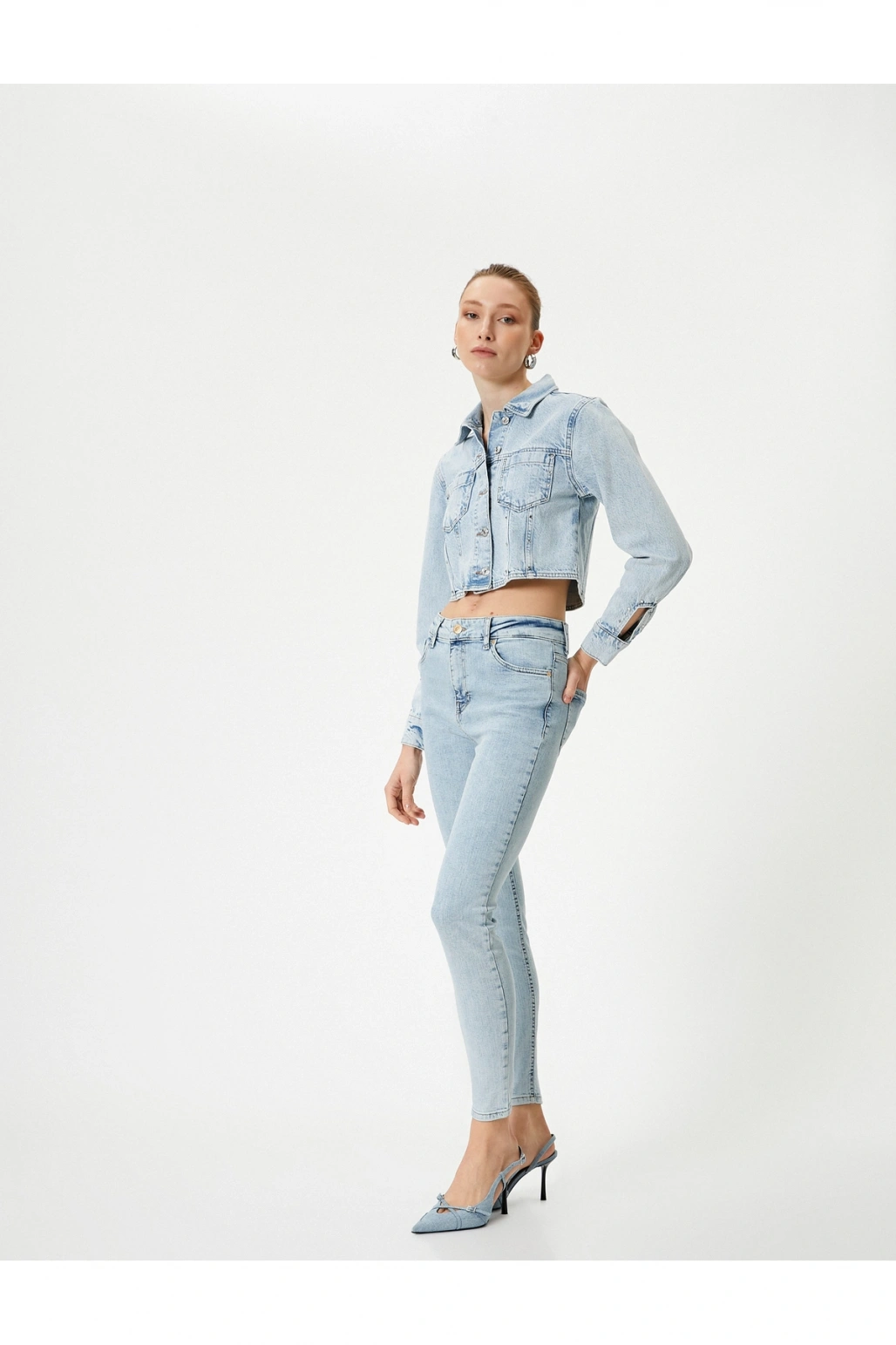 Dar Paça Skinny Kot Pantolon Cepli Yüksek Bel - Carmen Skinny Jeans