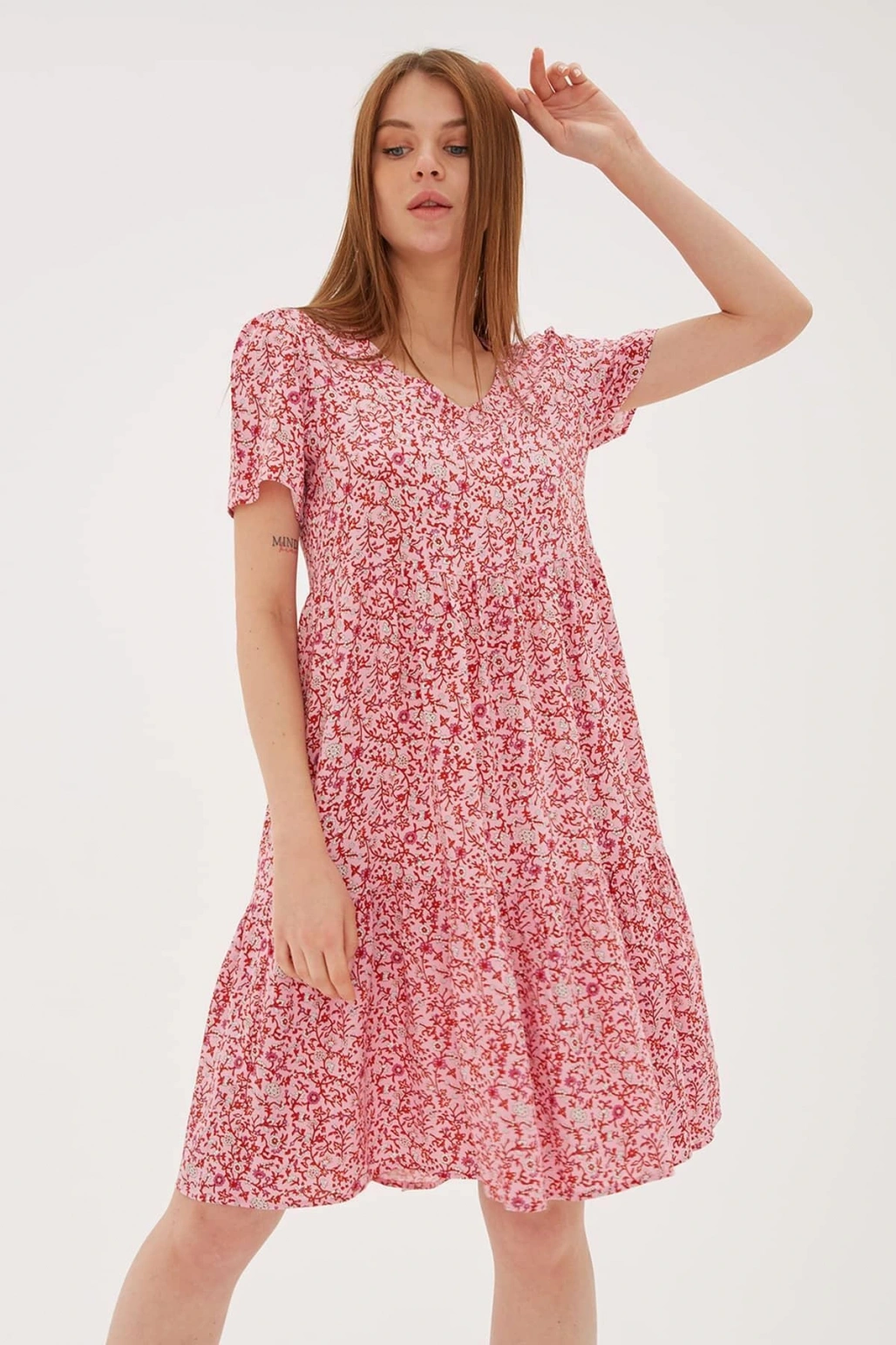 Desenli Elbise Kırmızı