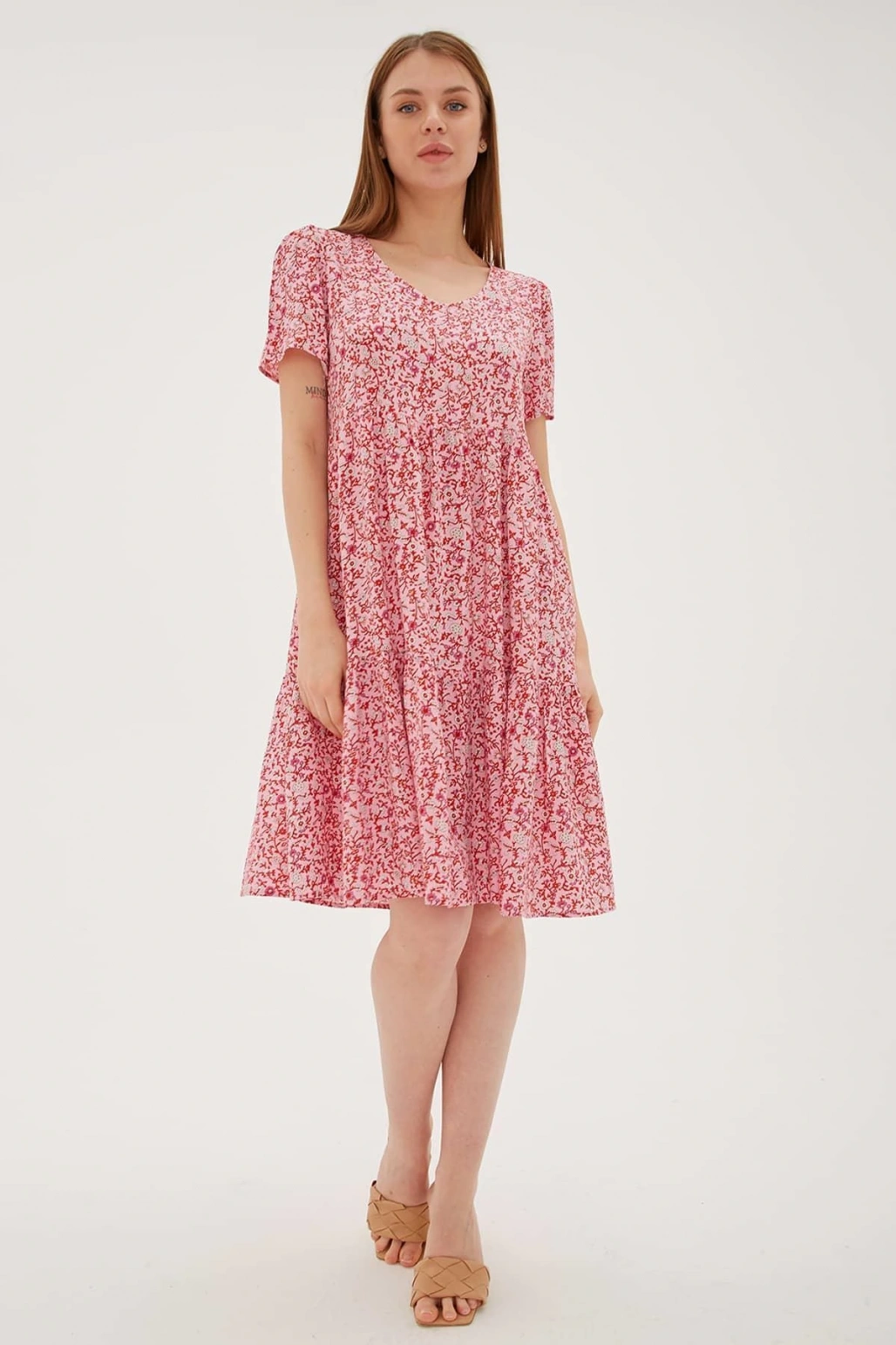 Desenli Elbise Kırmızı