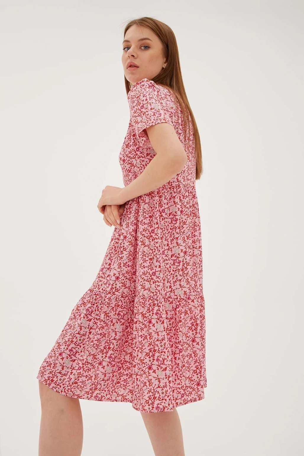 Desenli Elbise Kırmızı