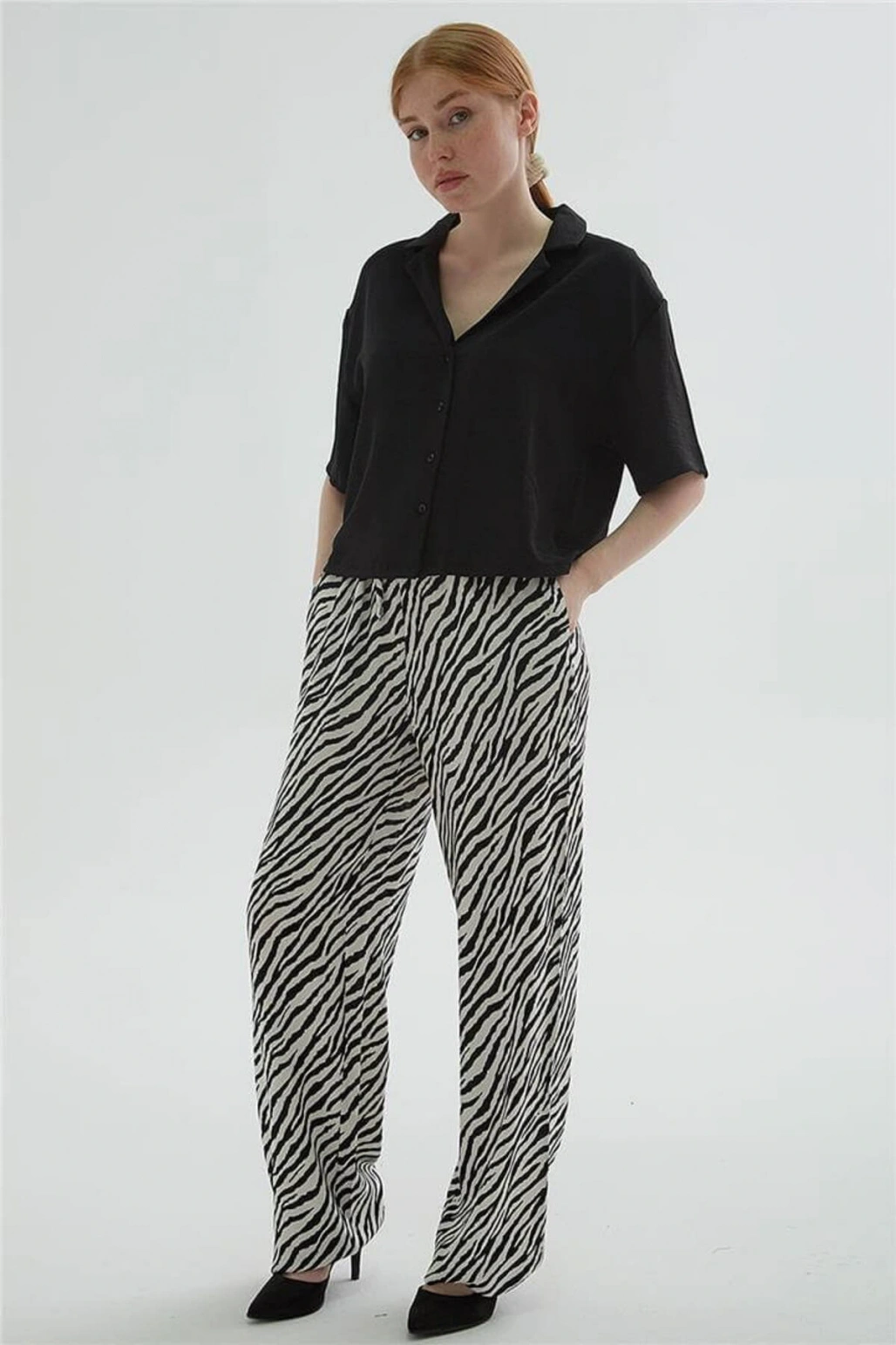 Desenli Pantolon Siyah