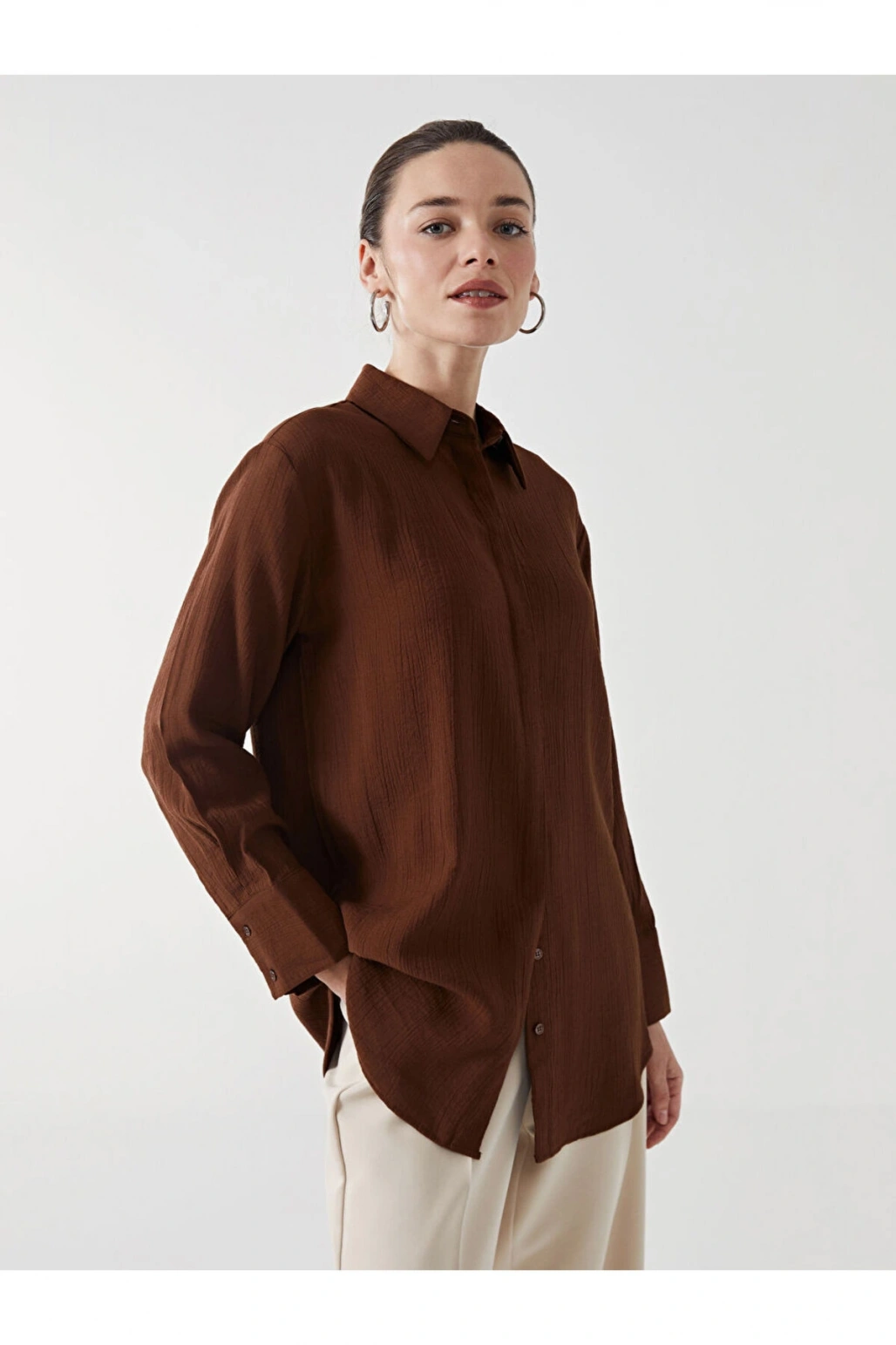 Dokulu Krinkle Kadın Gömlek Tunik