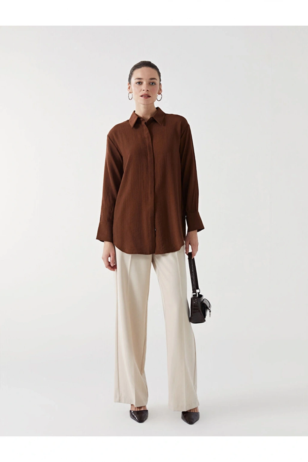 Dokulu Krinkle Kadın Gömlek Tunik