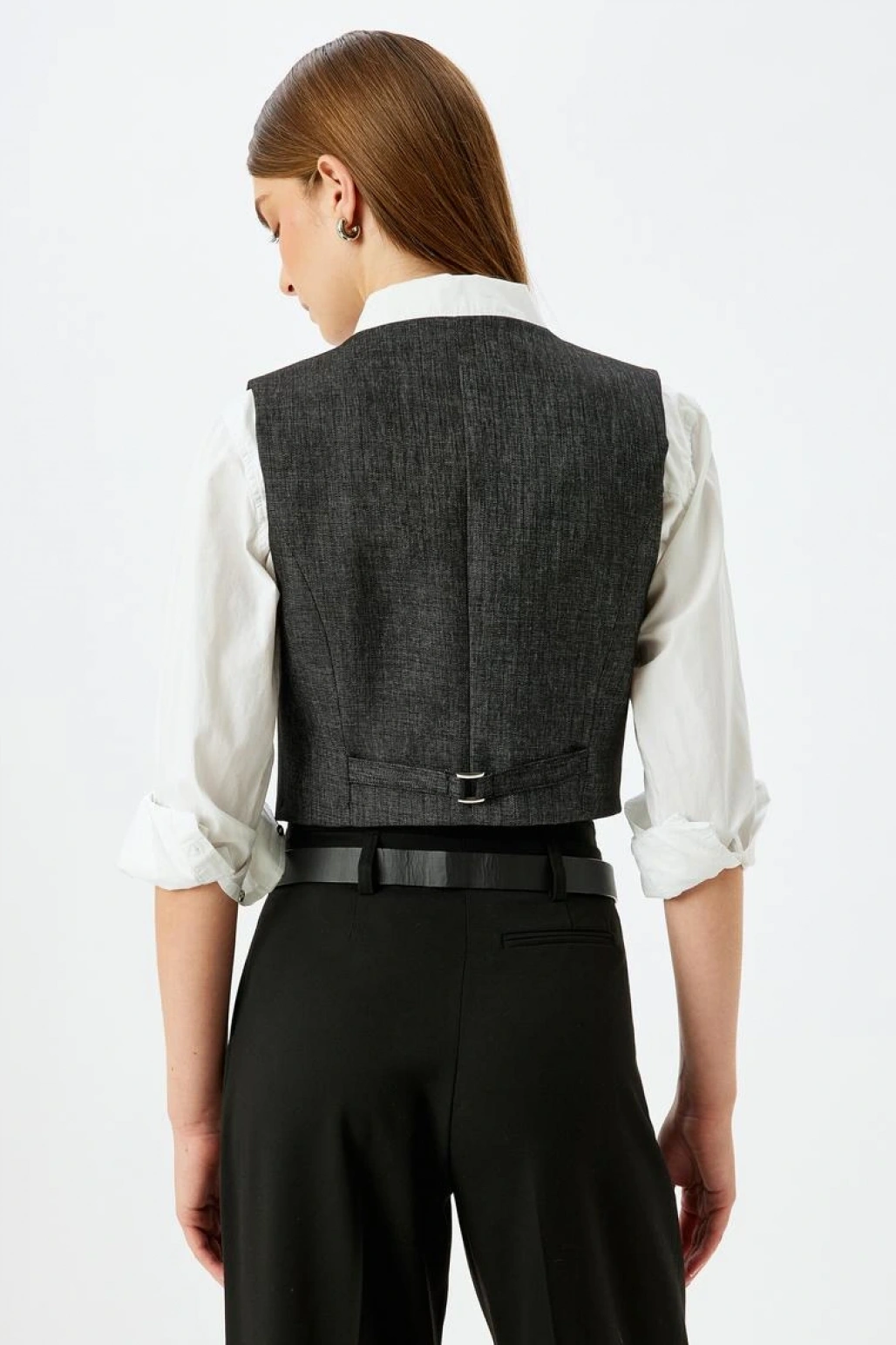 Düğmeli V Yaka Crop Yelek