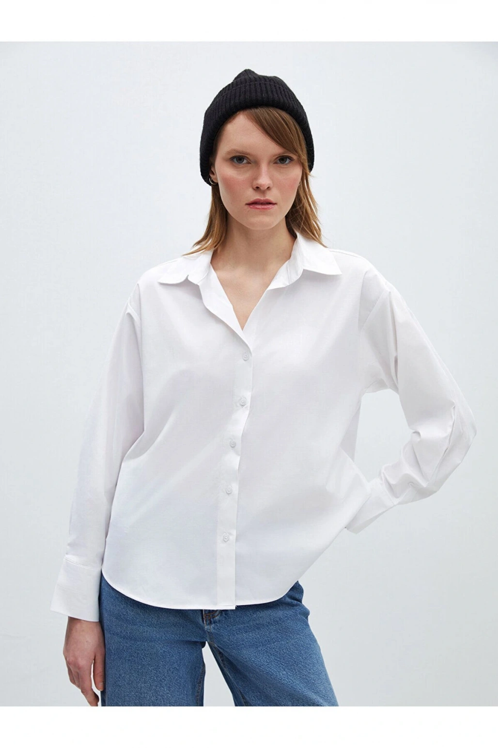 Düz Uzun Kollu Oversize Poplin Kadın Gömlek