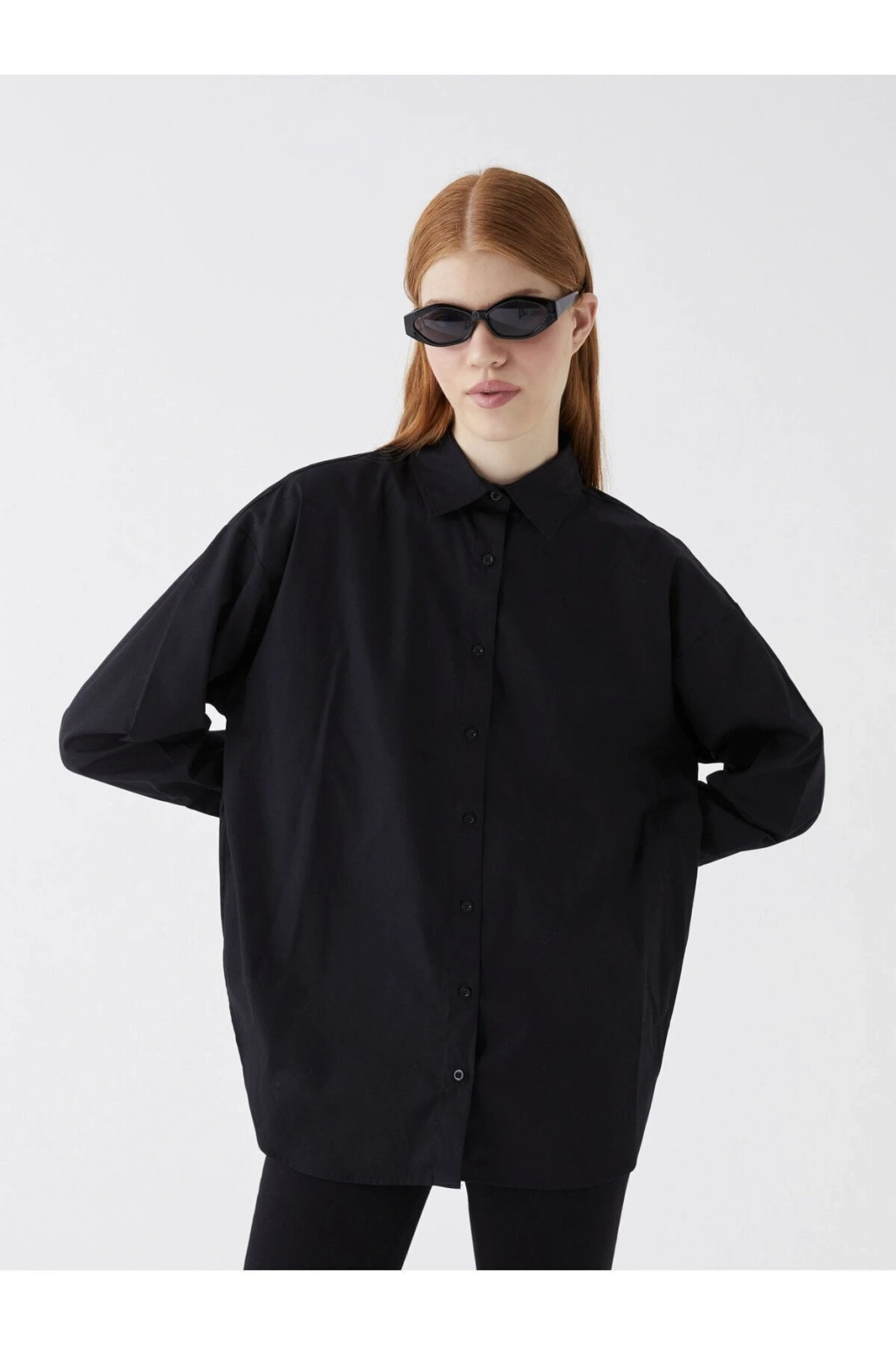 Düz Uzun Kollu Poplin Kadın Gömlek