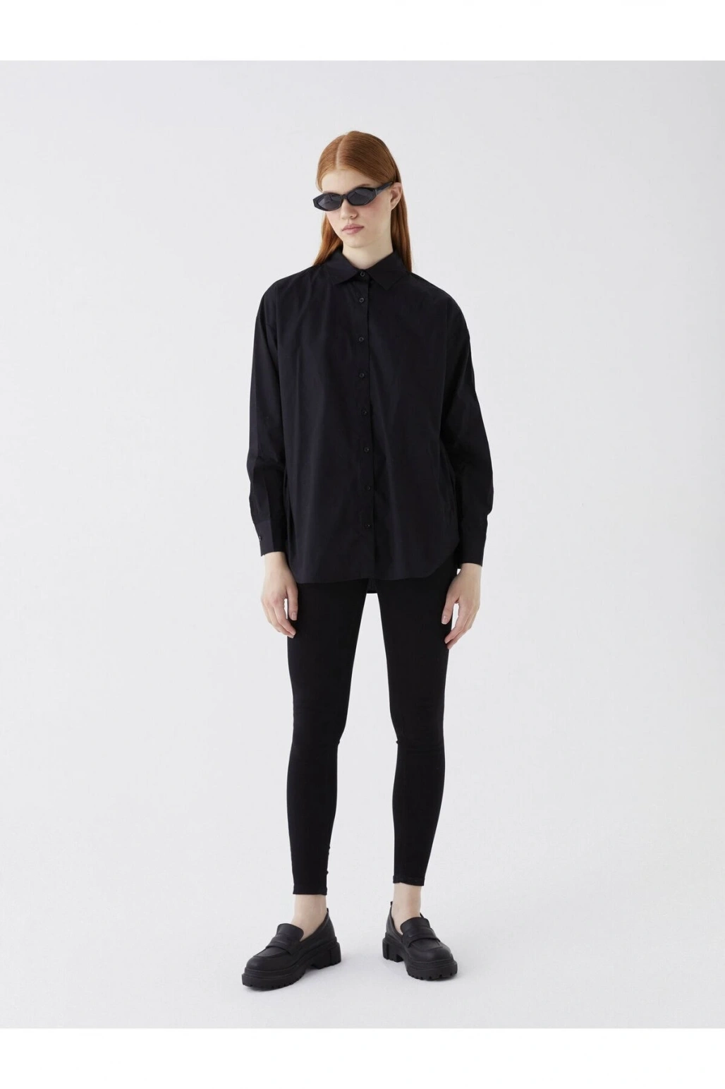 Düz Uzun Kollu Poplin Kadın Gömlek