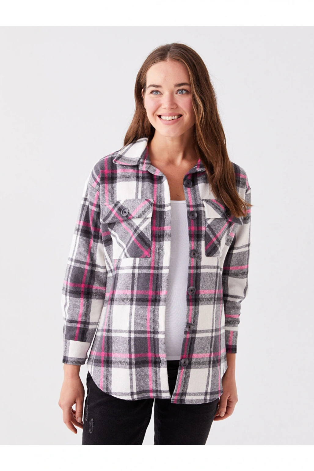 Ekose Uzun Kollu Hamile Oduncu Gömlek Ceket