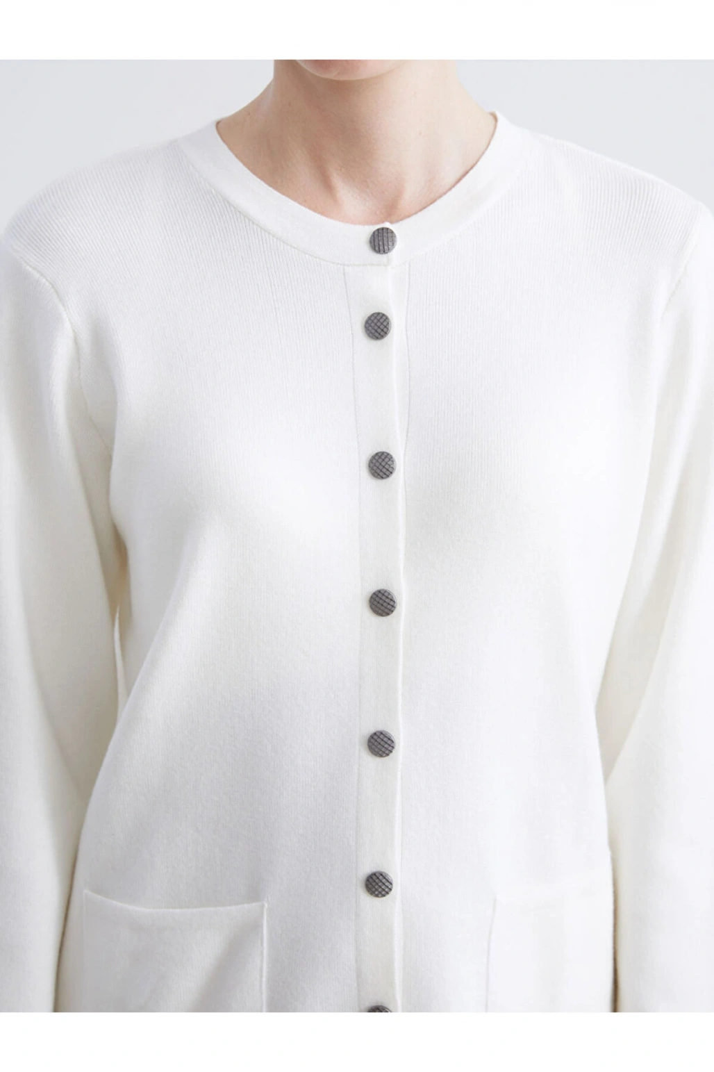 Ekru Bisiklet Yaka Kadın Triko Hırka