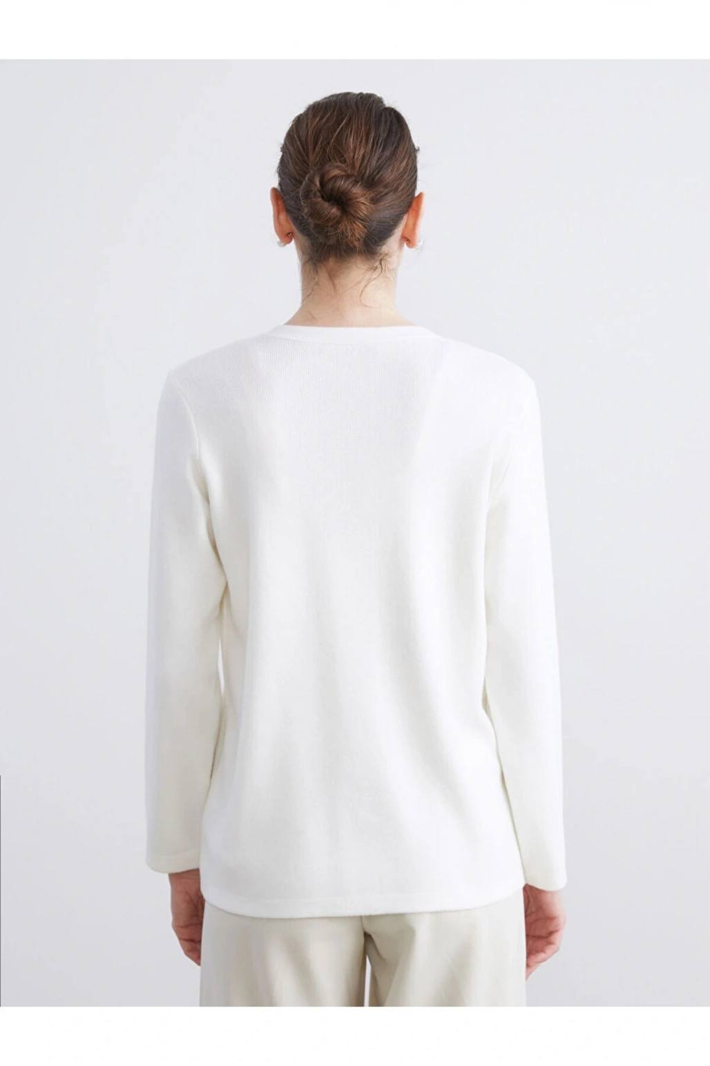 Ekru Bisiklet Yaka Kadın Triko Hırka