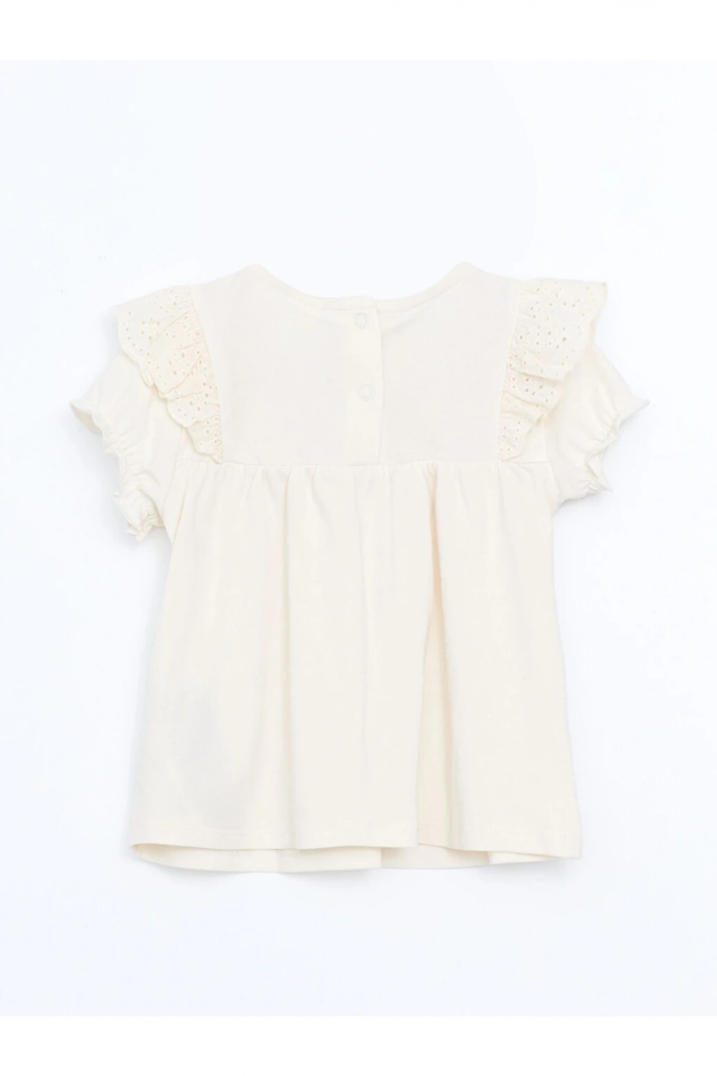 Ekru Bisiklet Yaka Nakışlı Kız Bebek Bluz Ve Tayt 2li
