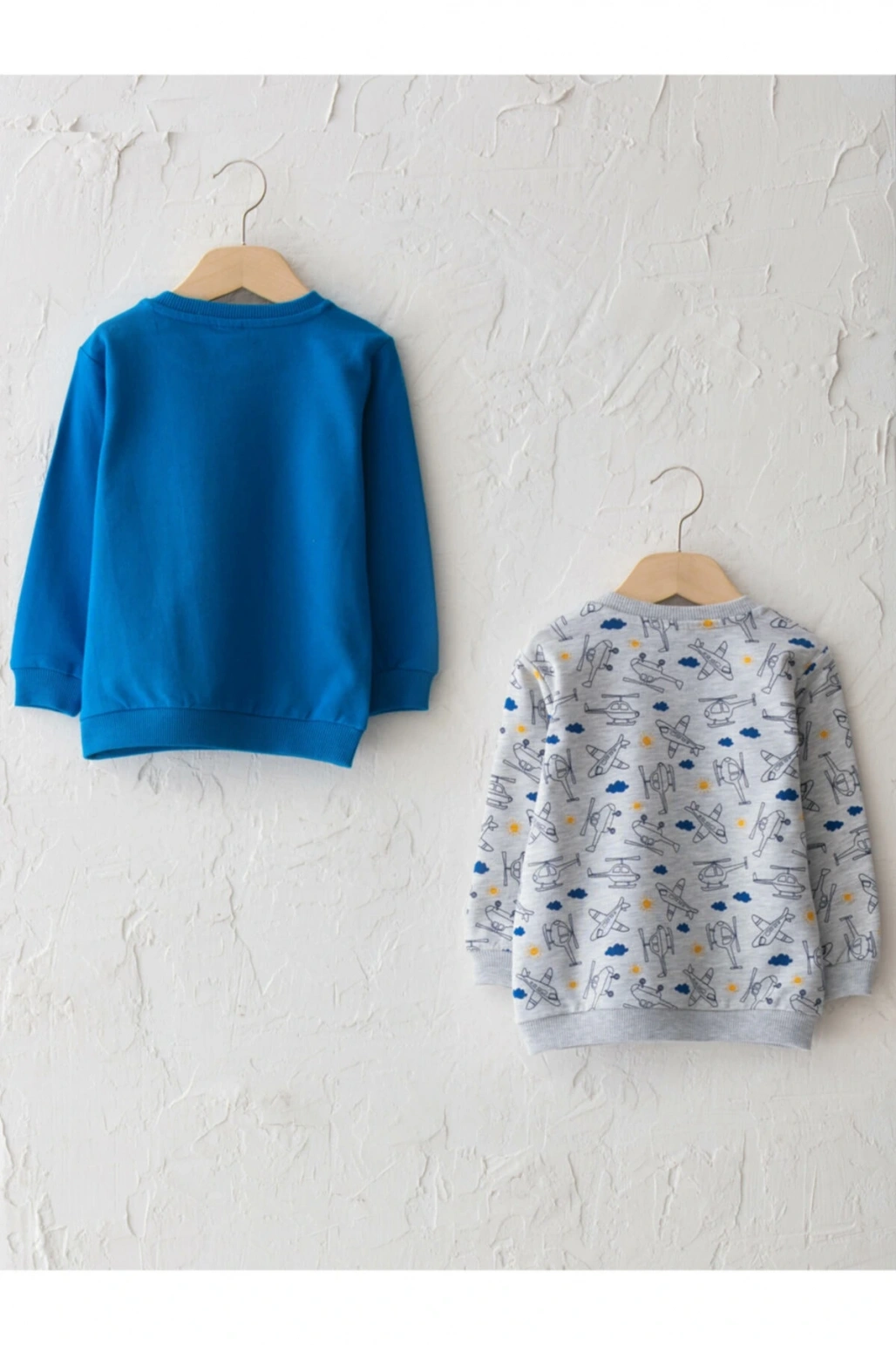 LCW baby Mavi Bisiklet Yaka Uzun Kol Baskılı Erkek Bebek Sweatshirt 2li