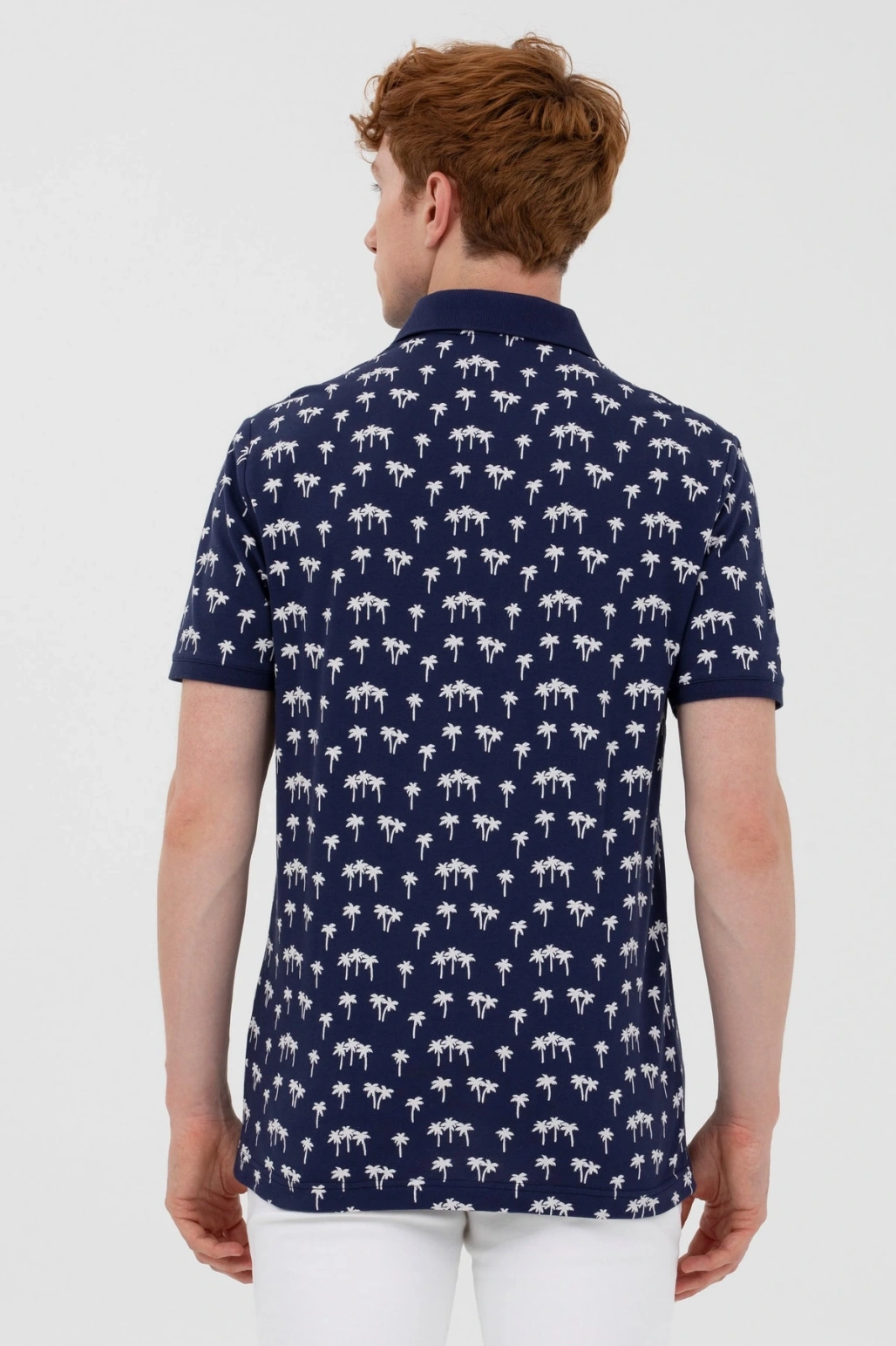 Erkek Dokuma Desenli Polo Yaka Lacivert T-shirt