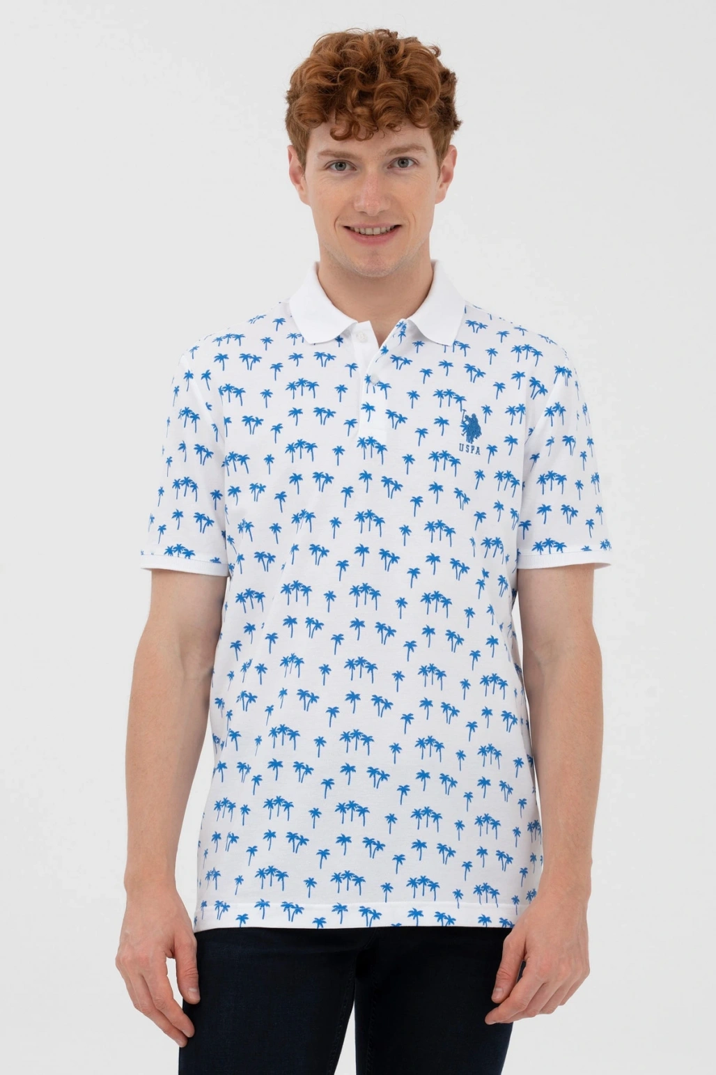 Erkek Dokuma Desenli Polo Yaka Turkuaz T-shirt