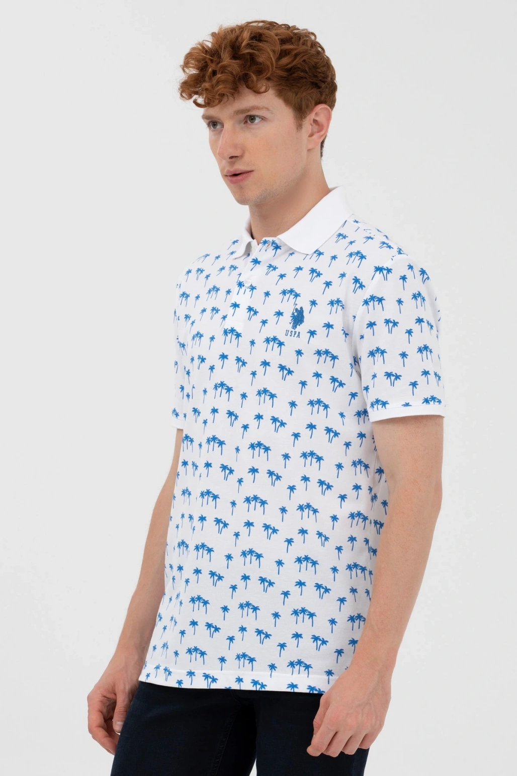 Erkek Dokuma Desenli Polo Yaka Turkuaz T-shirt