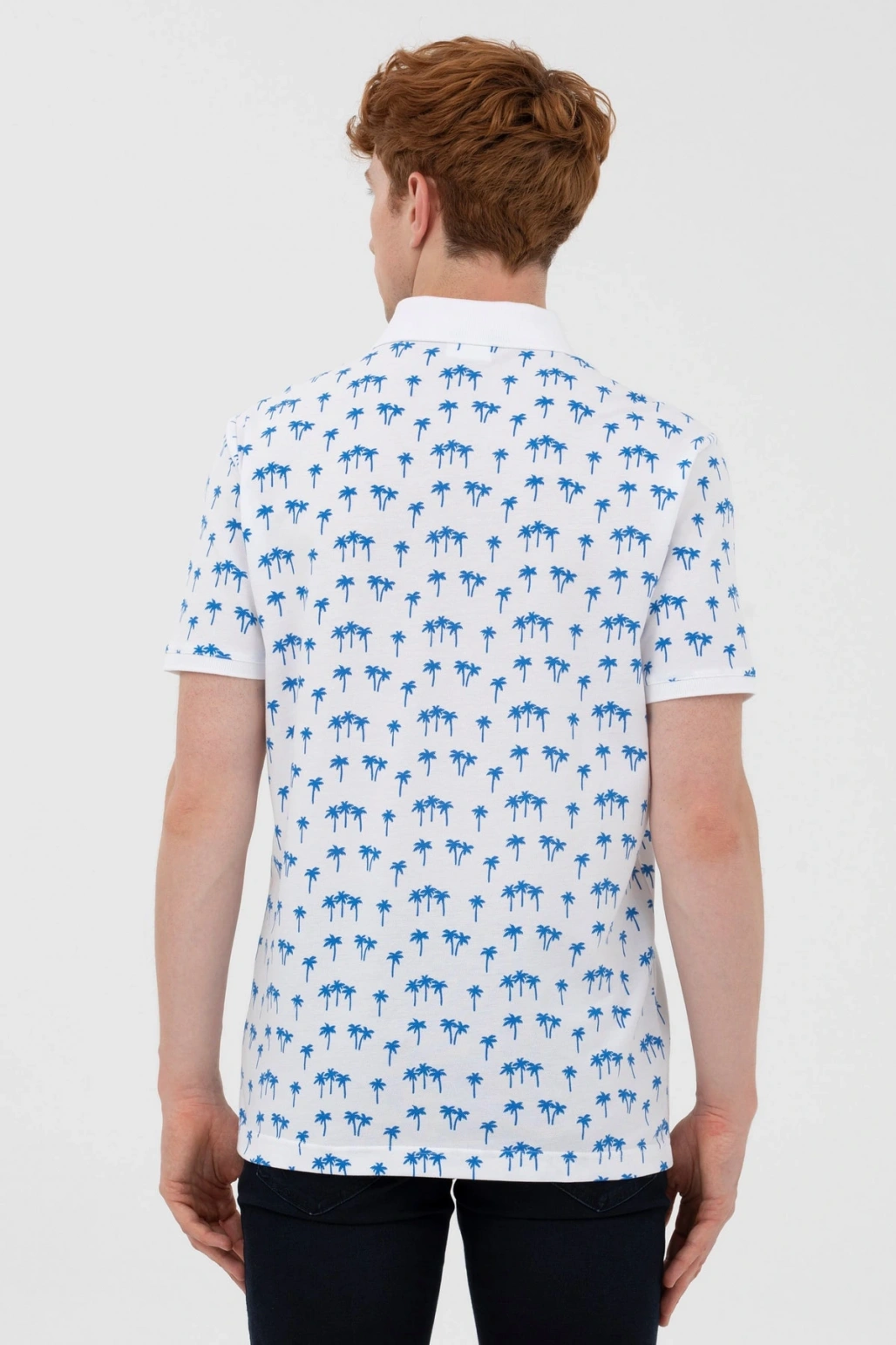 Erkek Dokuma Desenli Polo Yaka Turkuaz T-shirt