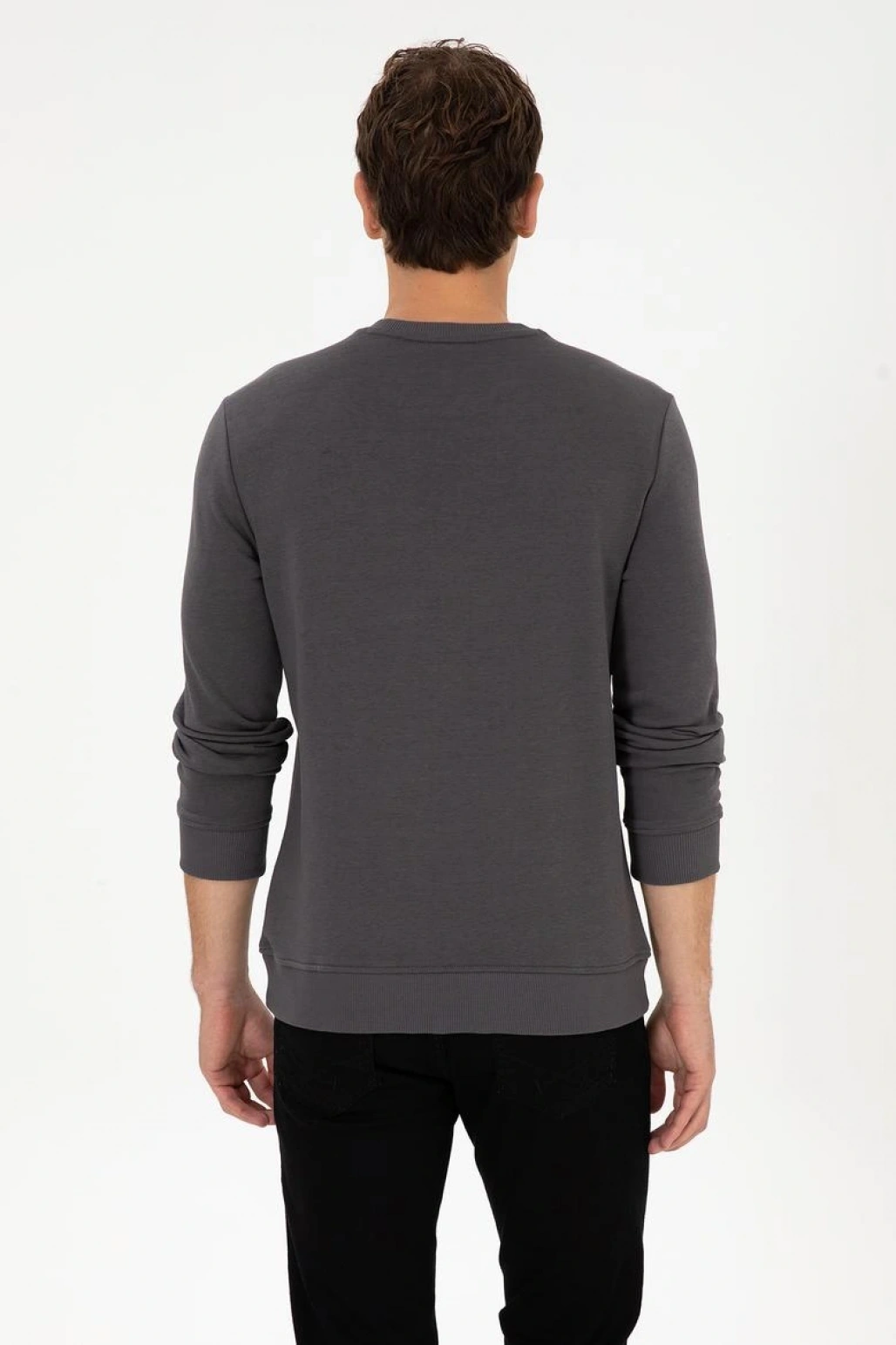 ERKEK REGULAR FİT BİSİKLET YAKA GRİ SWEATSHİRT