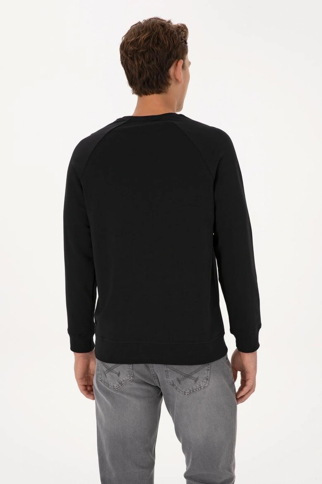 Erkek Regular Fit Bisiklet Yaka Siyah Basic Sweatshirt