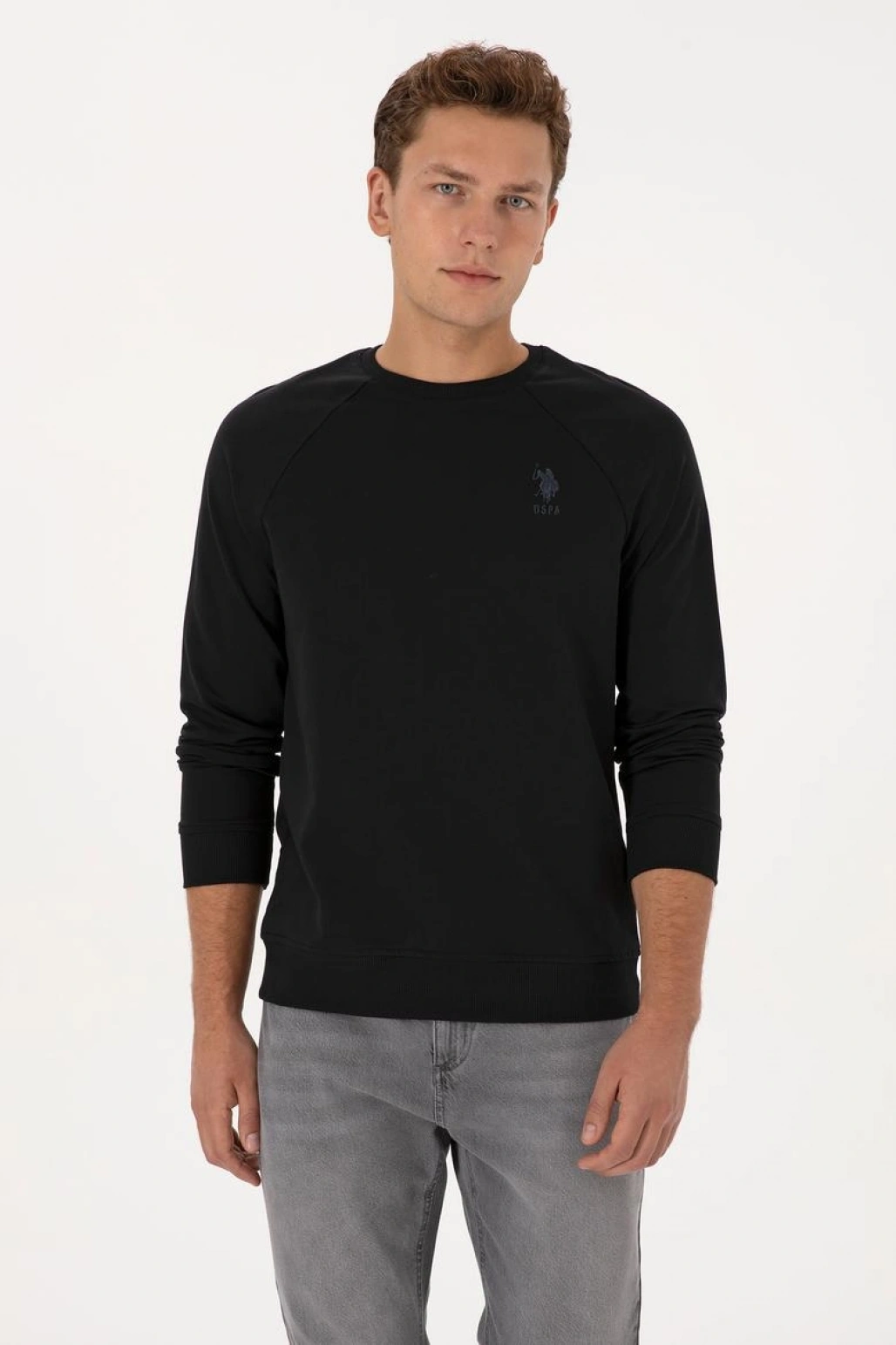 Erkek Regular Fit Bisiklet Yaka Siyah Basic Sweatshirt