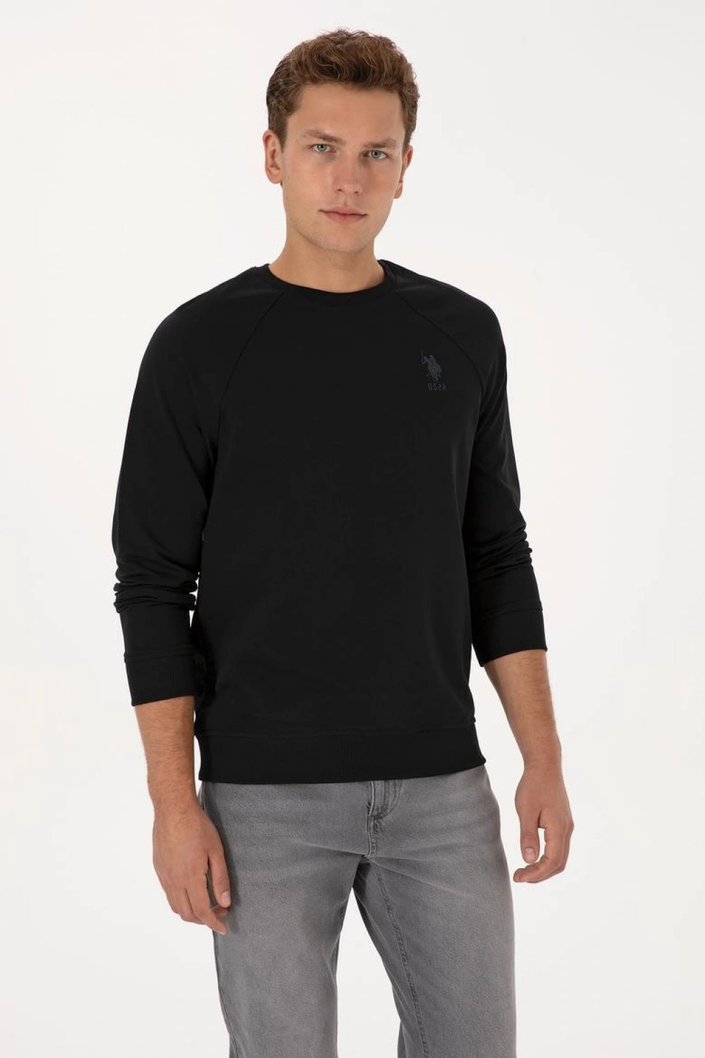 Erkek Regular Fit Bisiklet Yaka Siyah Basic Sweatshirt