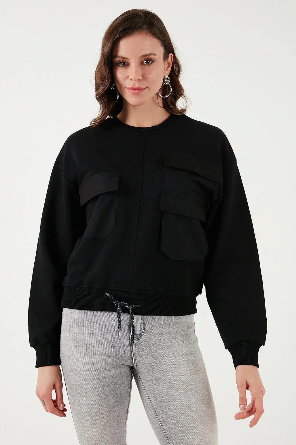 Fashion Friends Pamuk Karışımlı Regular Fit Bisiklet Yaka Cepli Sweat SWEAT 2