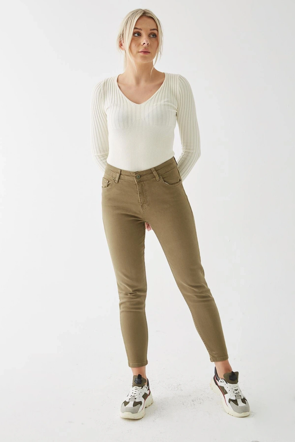 Fashion Friends Streç Pamuklu Mom Fit Yüksek Bel Dar Paça