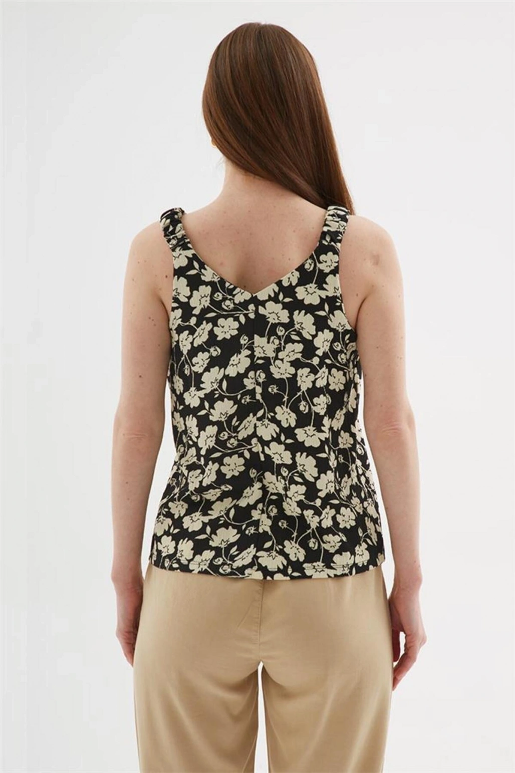 Fashion Friends V Yaka Desenli Bluz Siyah