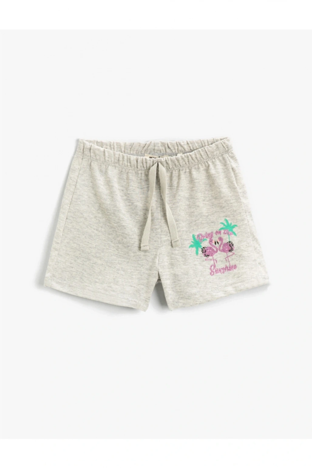 Flamingo Baskılı Şort Pamuklu Beli Bağcıklı