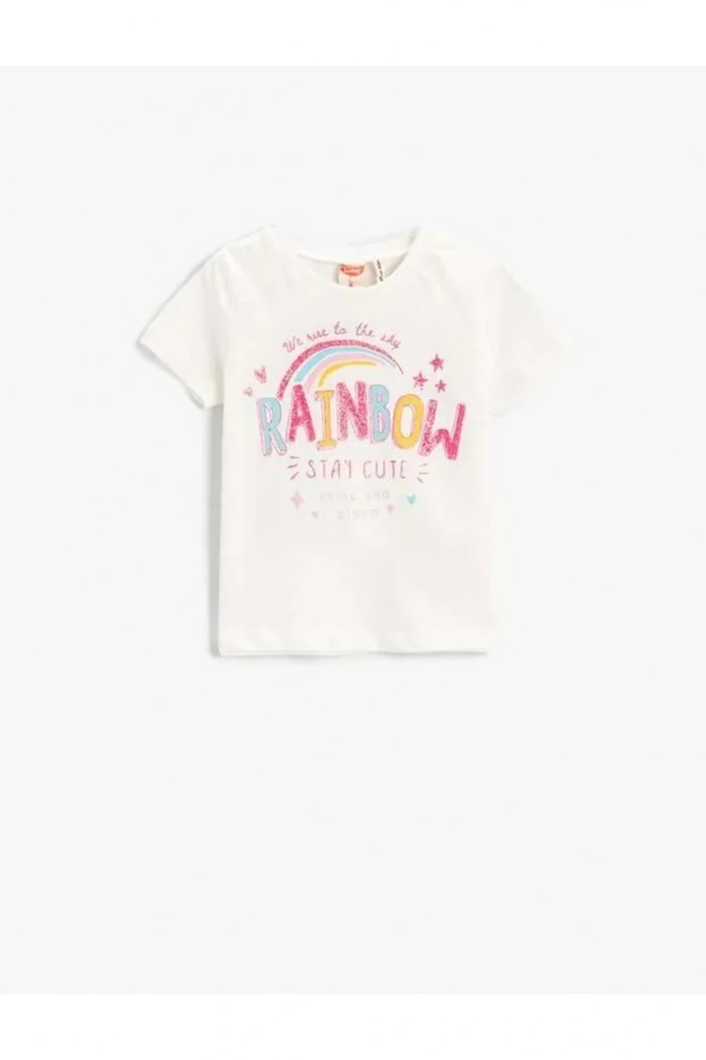 Gökkuşağı Baskılı Kısa Kollu Kız Bebek Tişört Pamuklu