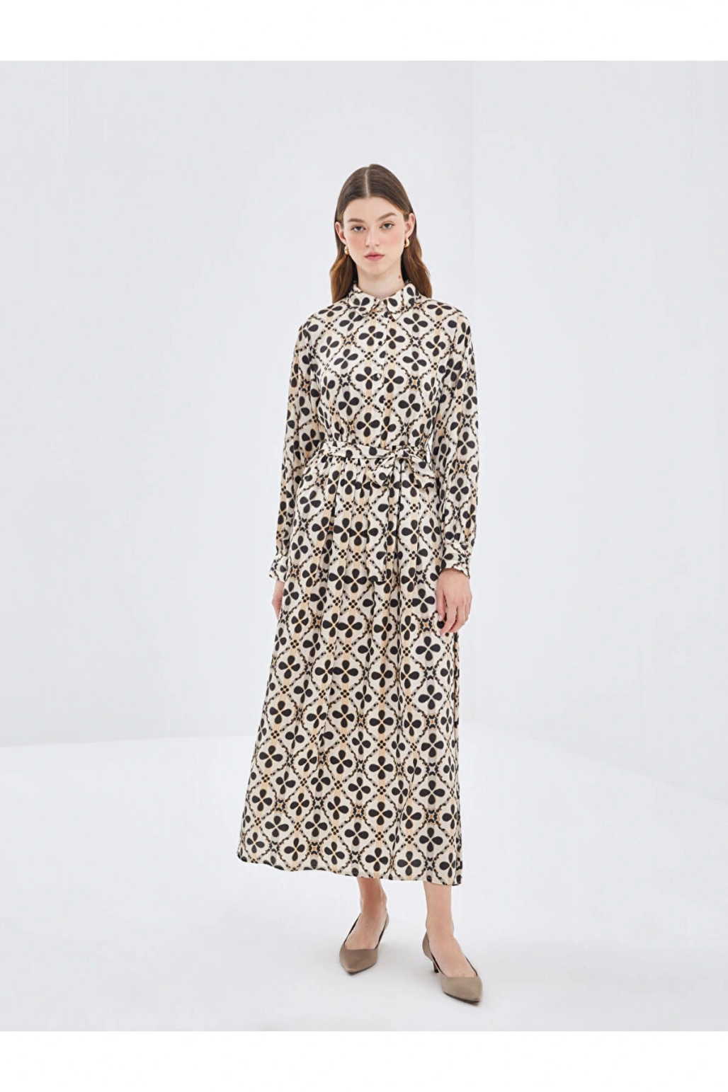 Gomlek Yaka Desenli Kadin Elbise - W4I555Z8