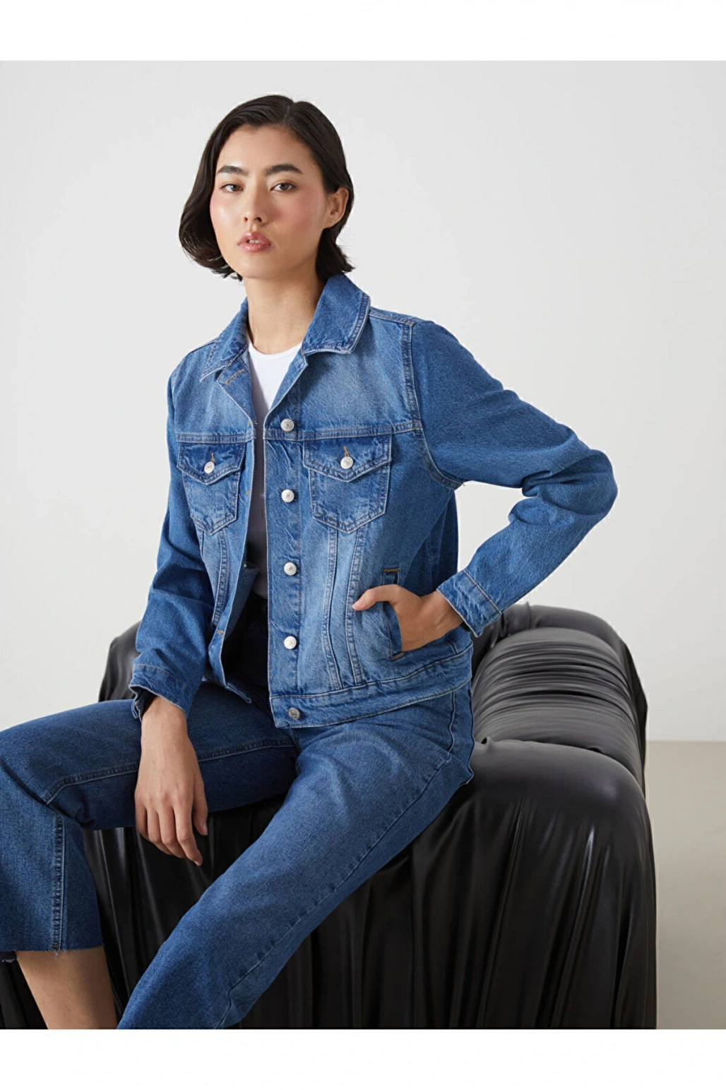 Gomlek Yaka Kadin Jean Ceket