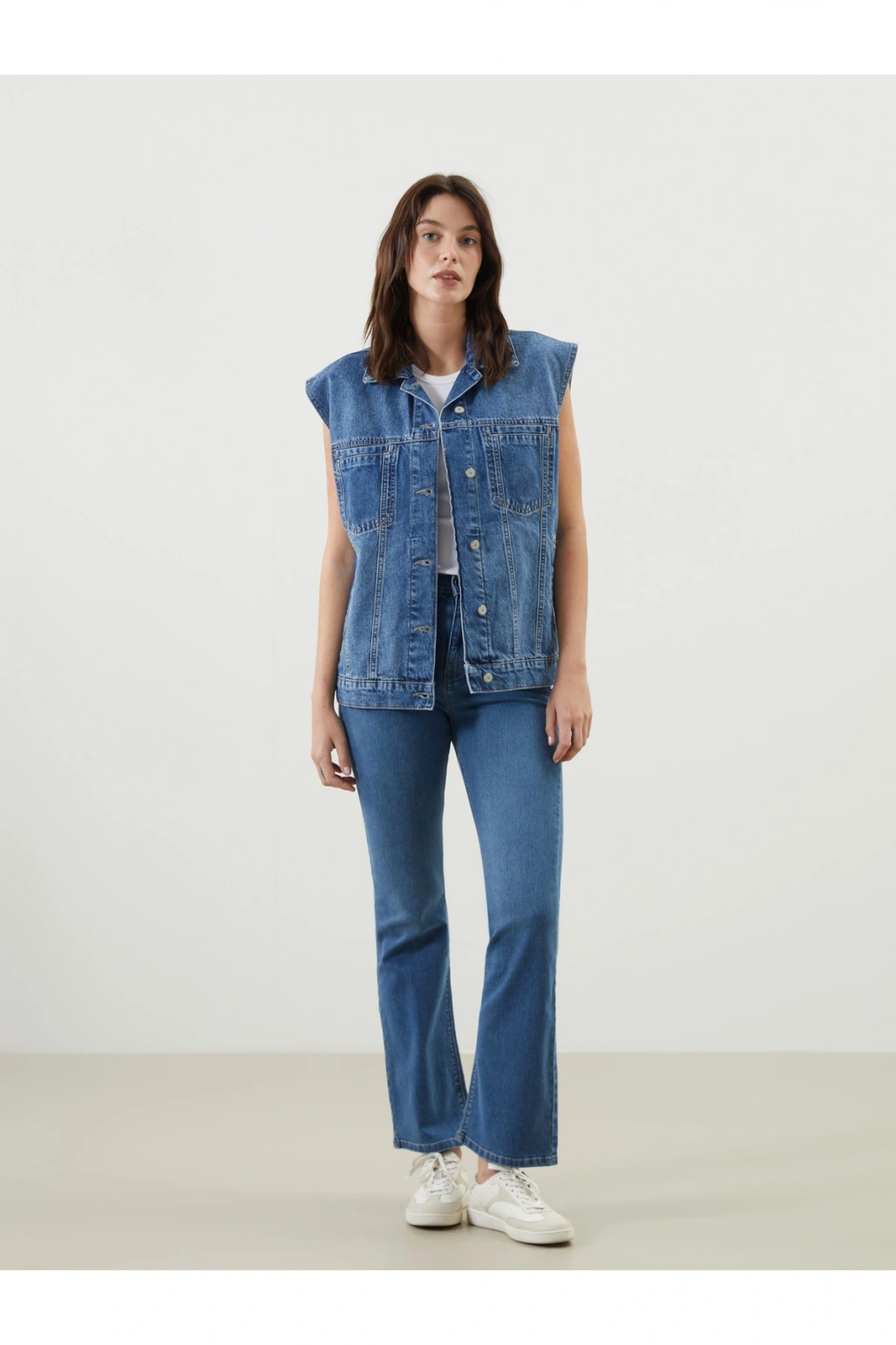 Gömlek Yaka Kadın Jean Yelek