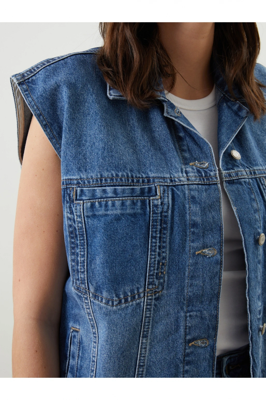 Gömlek Yaka Kadın Jean Yelek