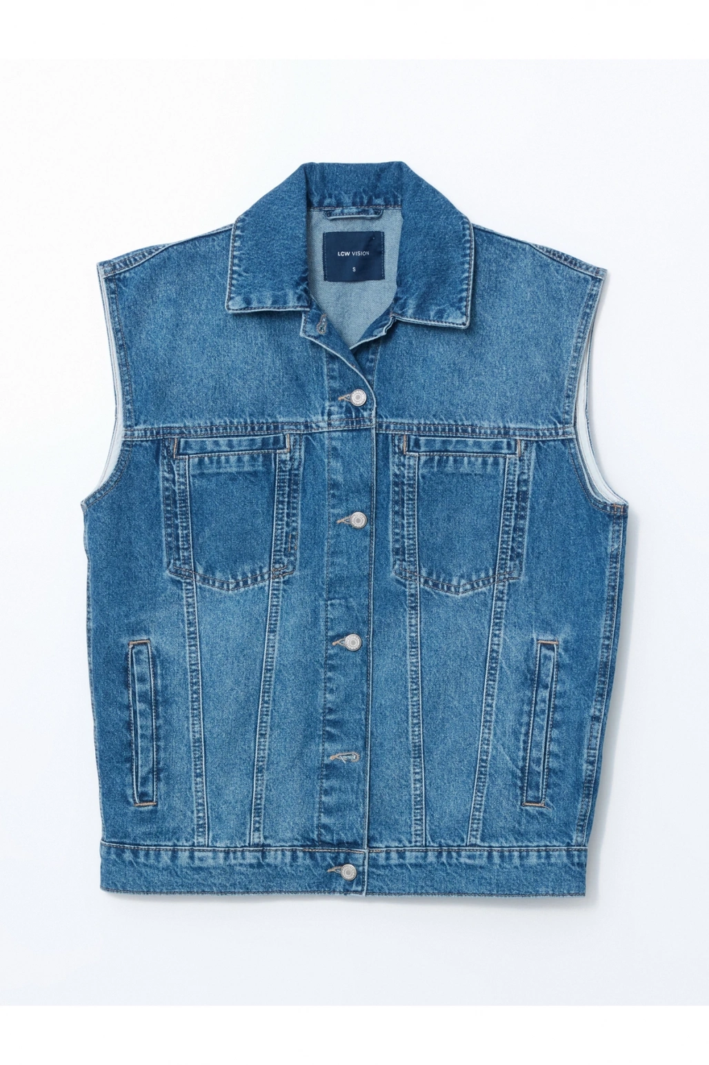 Gömlek Yaka Kadın Jean Yelek