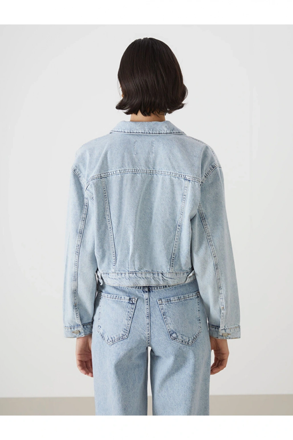 Gömlek Yaka Oversize Crop Kadın Jean Ceket