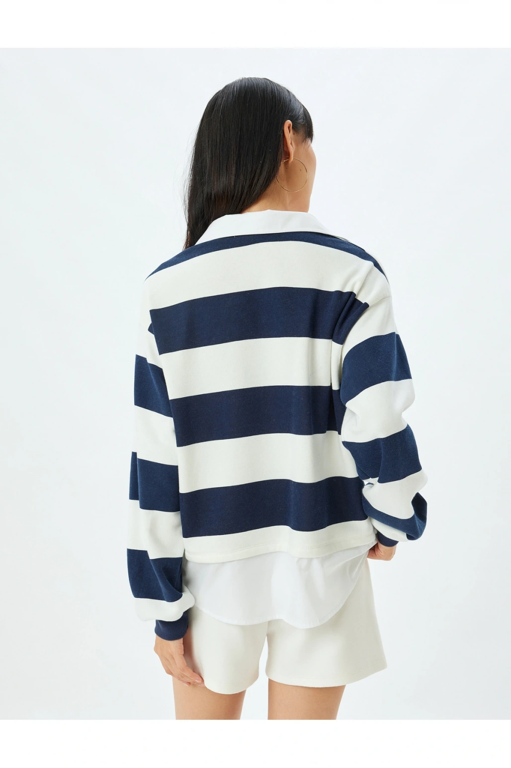 Gömlek Yaka Sweatshirt Oversize Renk Bloklu Şardonlu