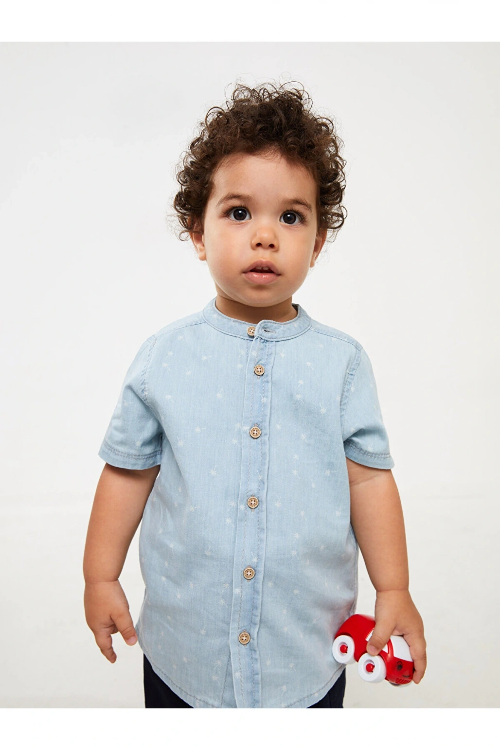Hakim Yaka Kısa Kollu Erkek Bebek Jean Gömlek