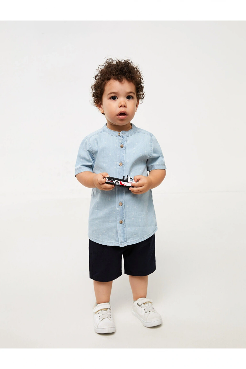 Hakim Yaka Kısa Kollu Erkek Bebek Jean Gömlek