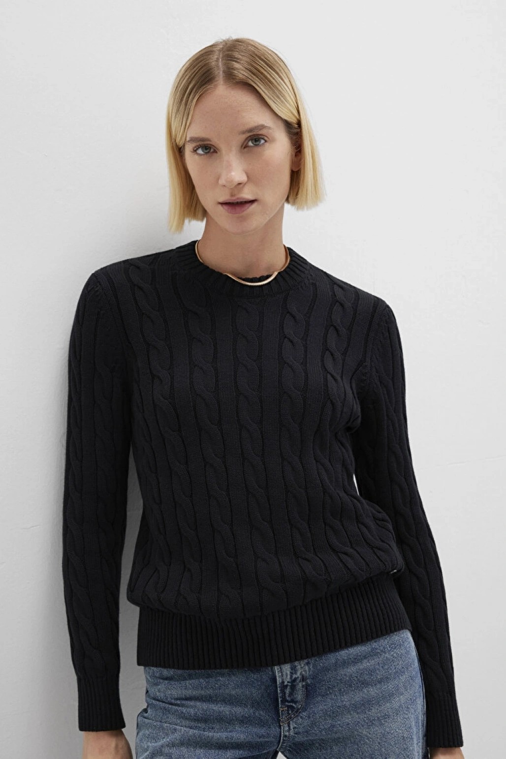 İpek Karışımlı Bisiklet Yaka Siyah Kazak