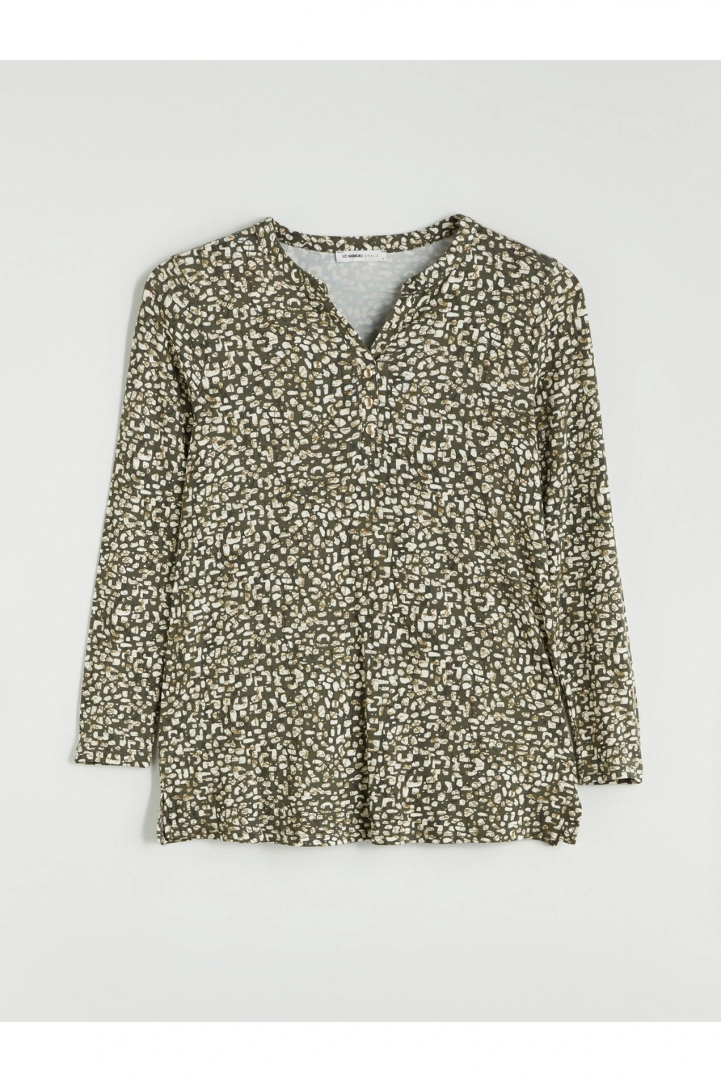 Kaçık Yaka Desenli Bluz