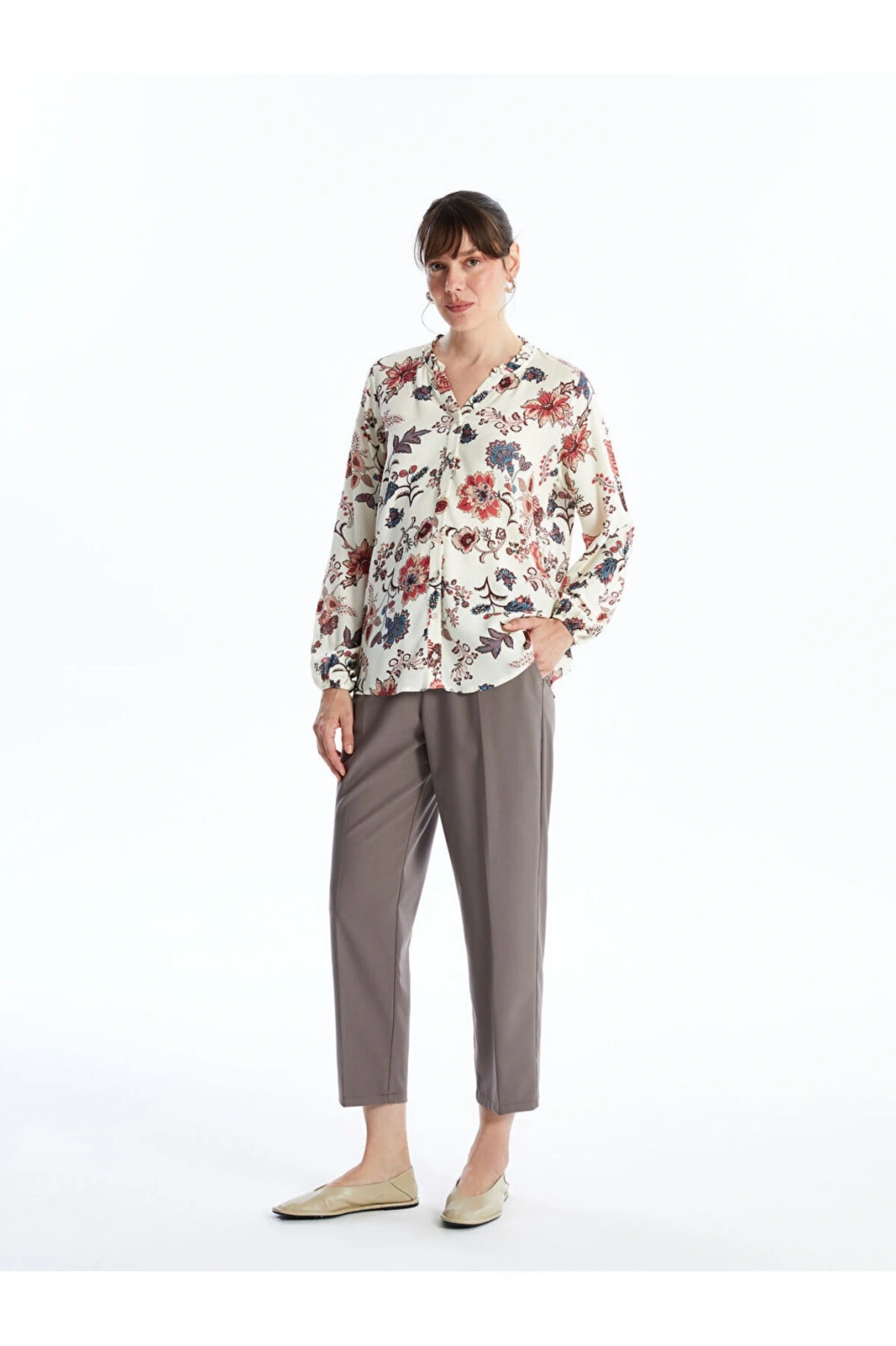 Kadin Beli Lastikli Duz Pantolon - W46120Z8