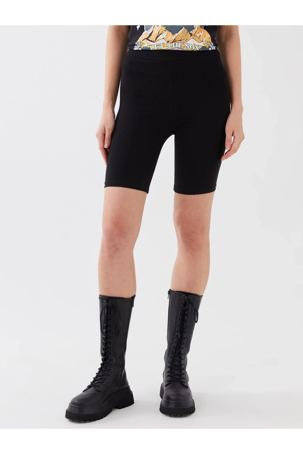 Kadın Beli Lastikli Düz Tayt