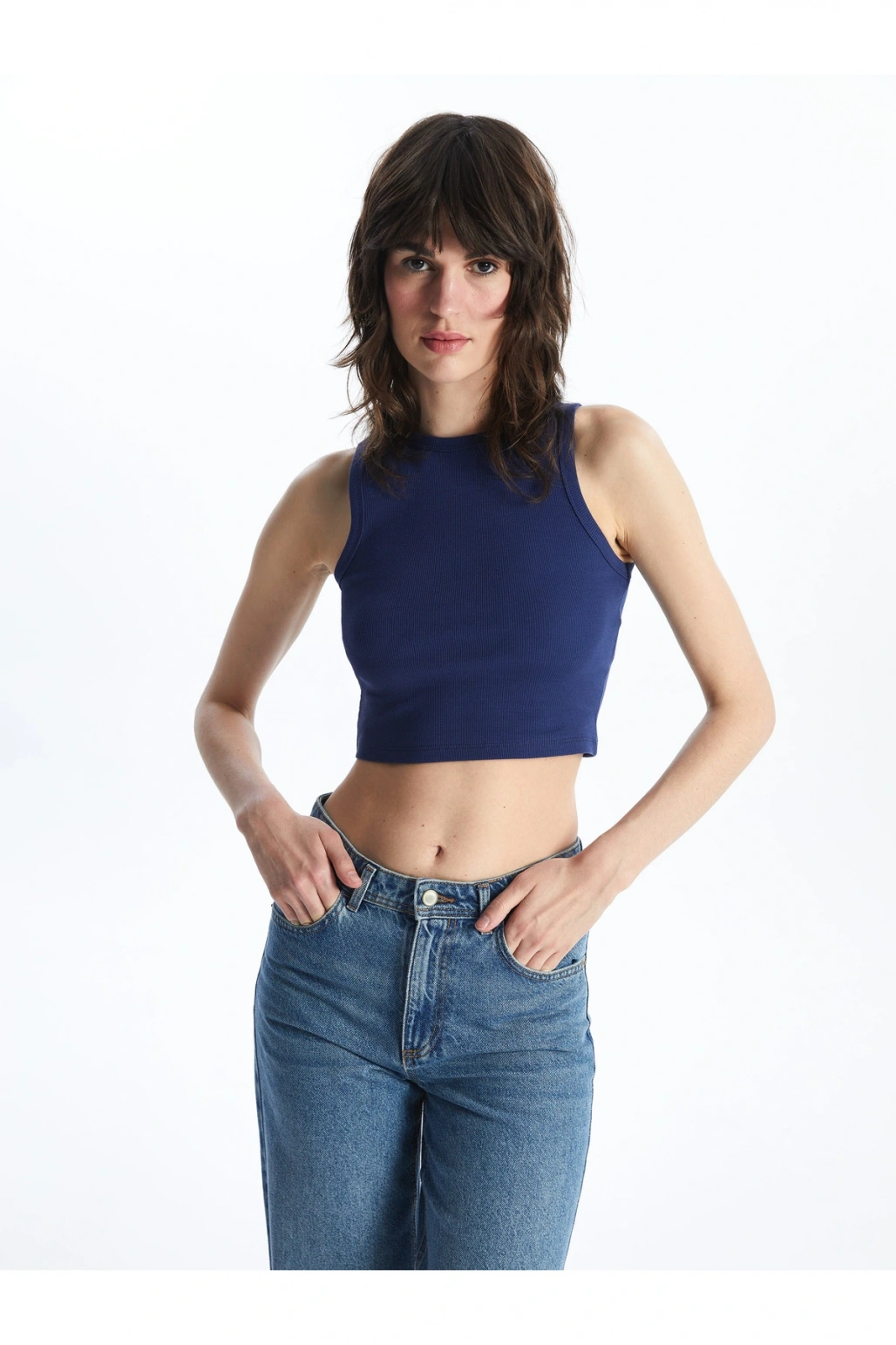 Kadın Bisiklet Yaka Düz Crop