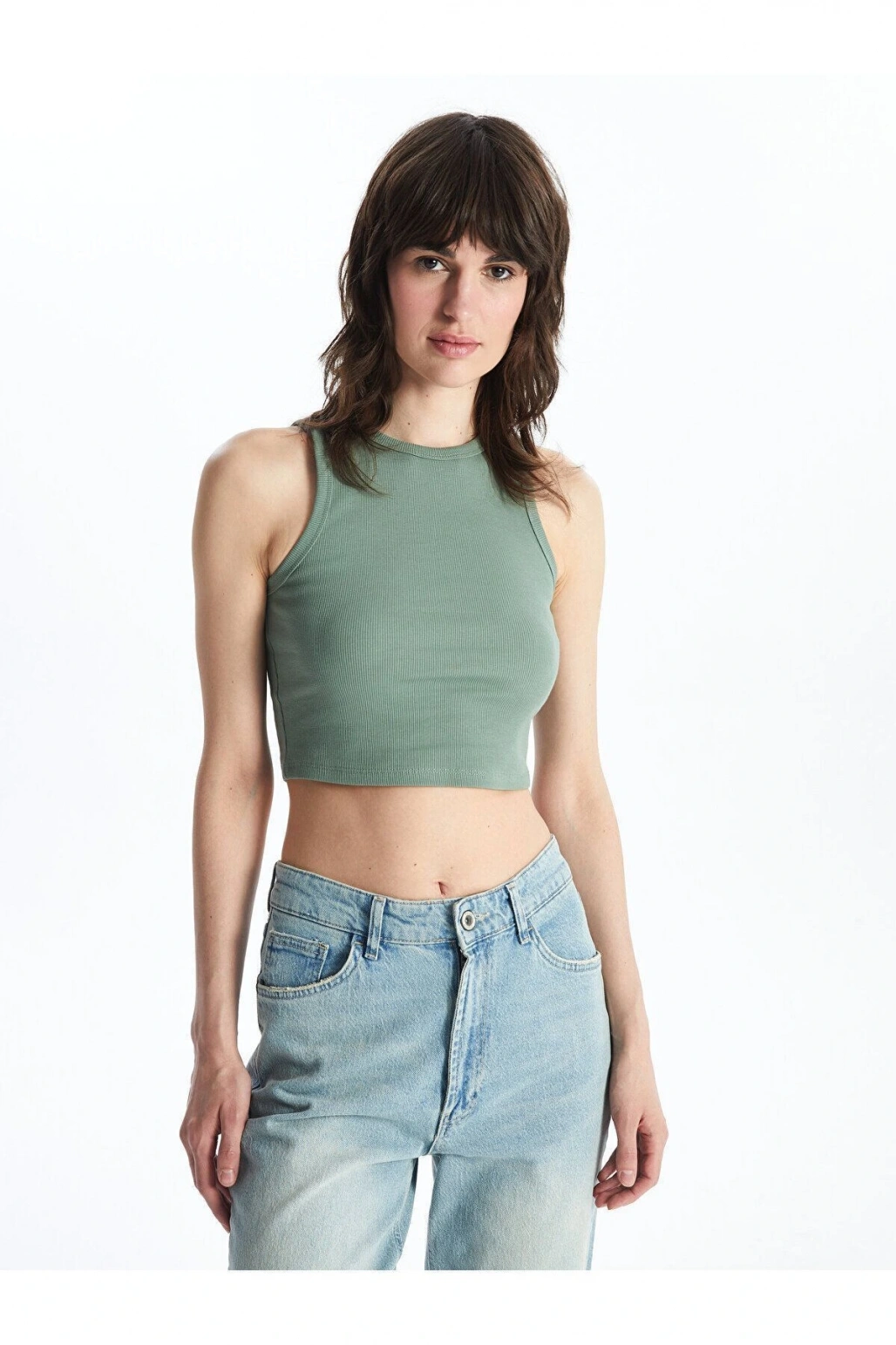 Kadın Bisiklet Yaka Düz Crop