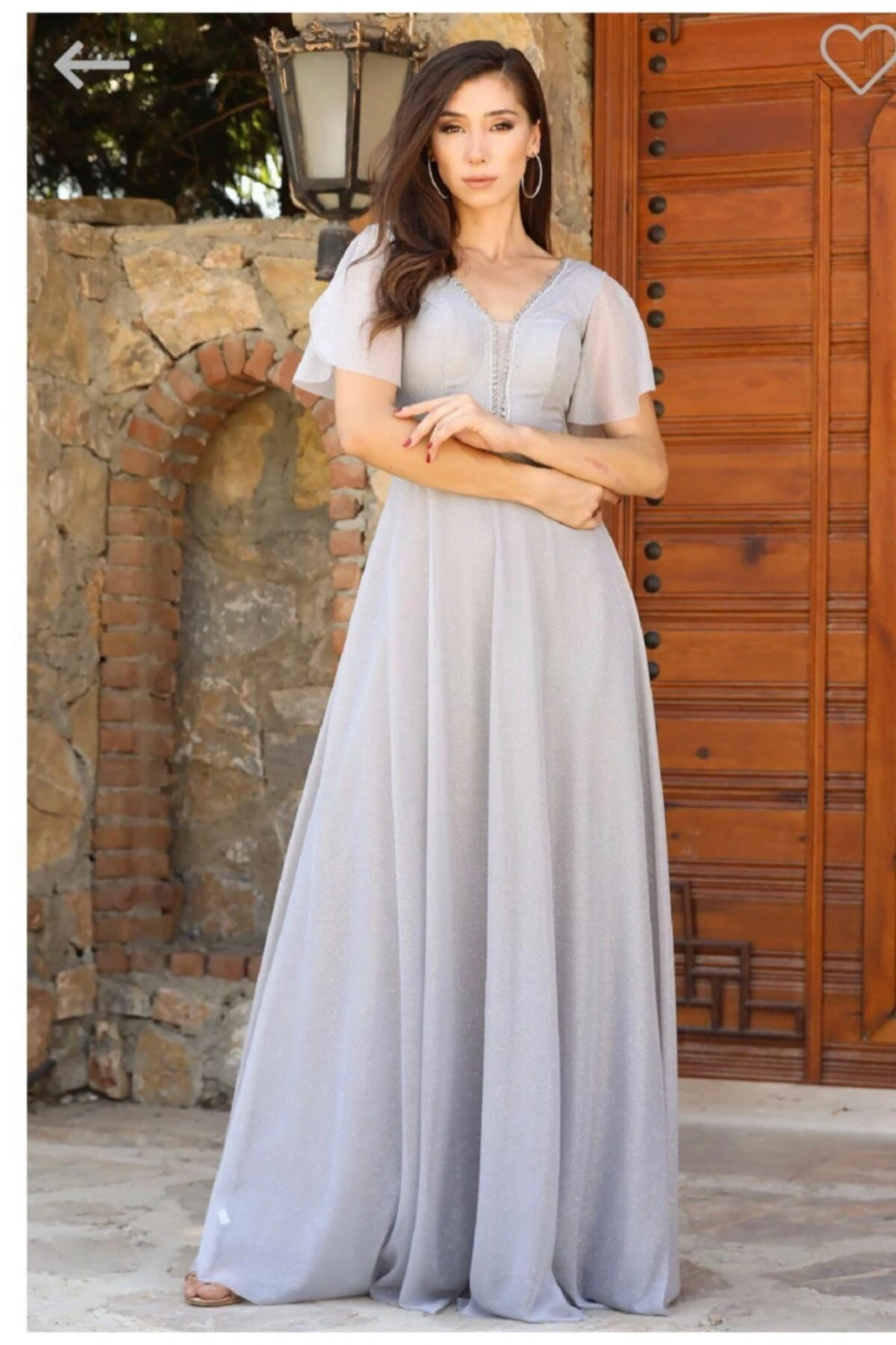 Kadın Gri Simli Abiye Elbise