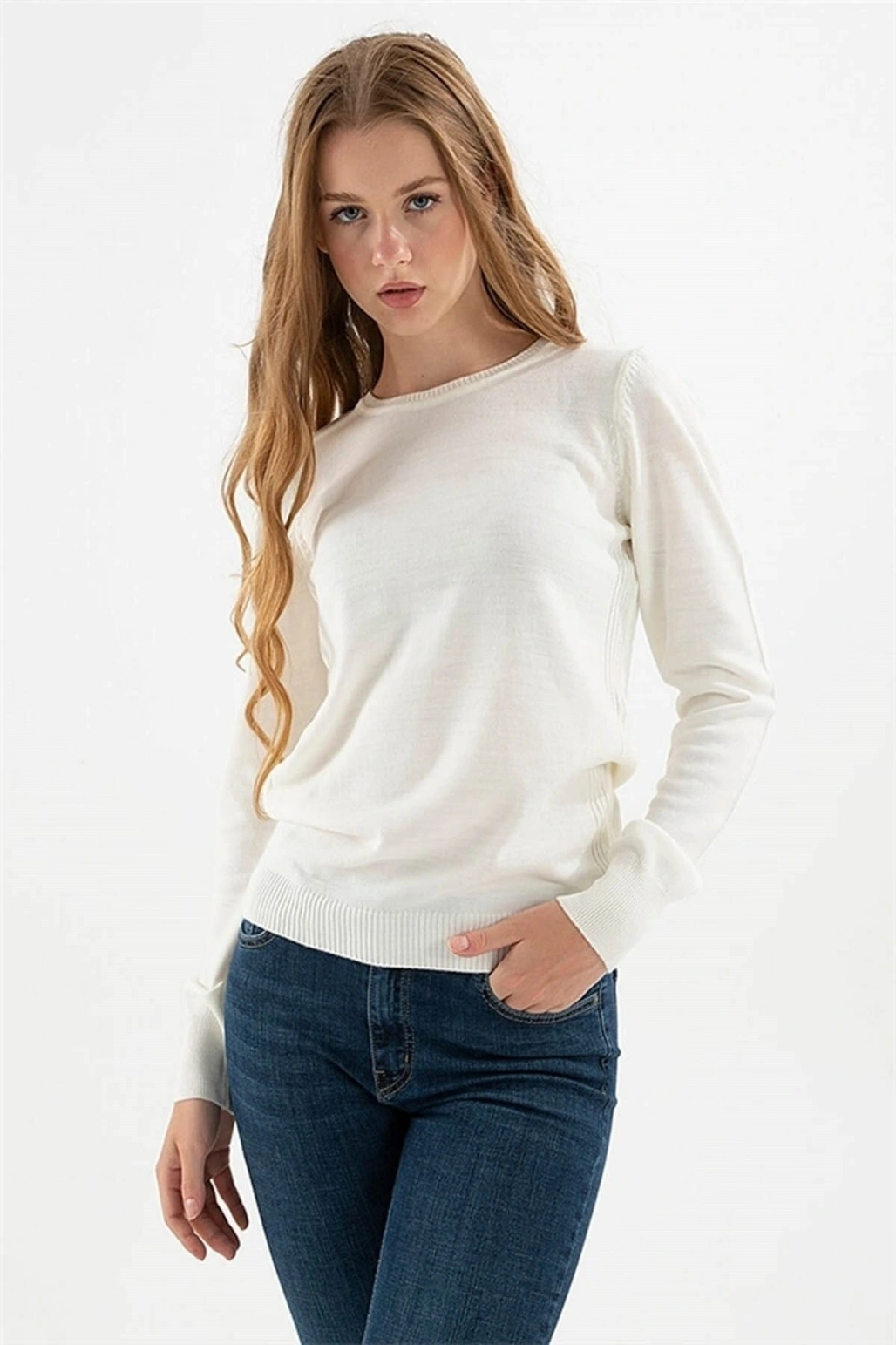 Kadın Kazak Ekru 22k0245k1