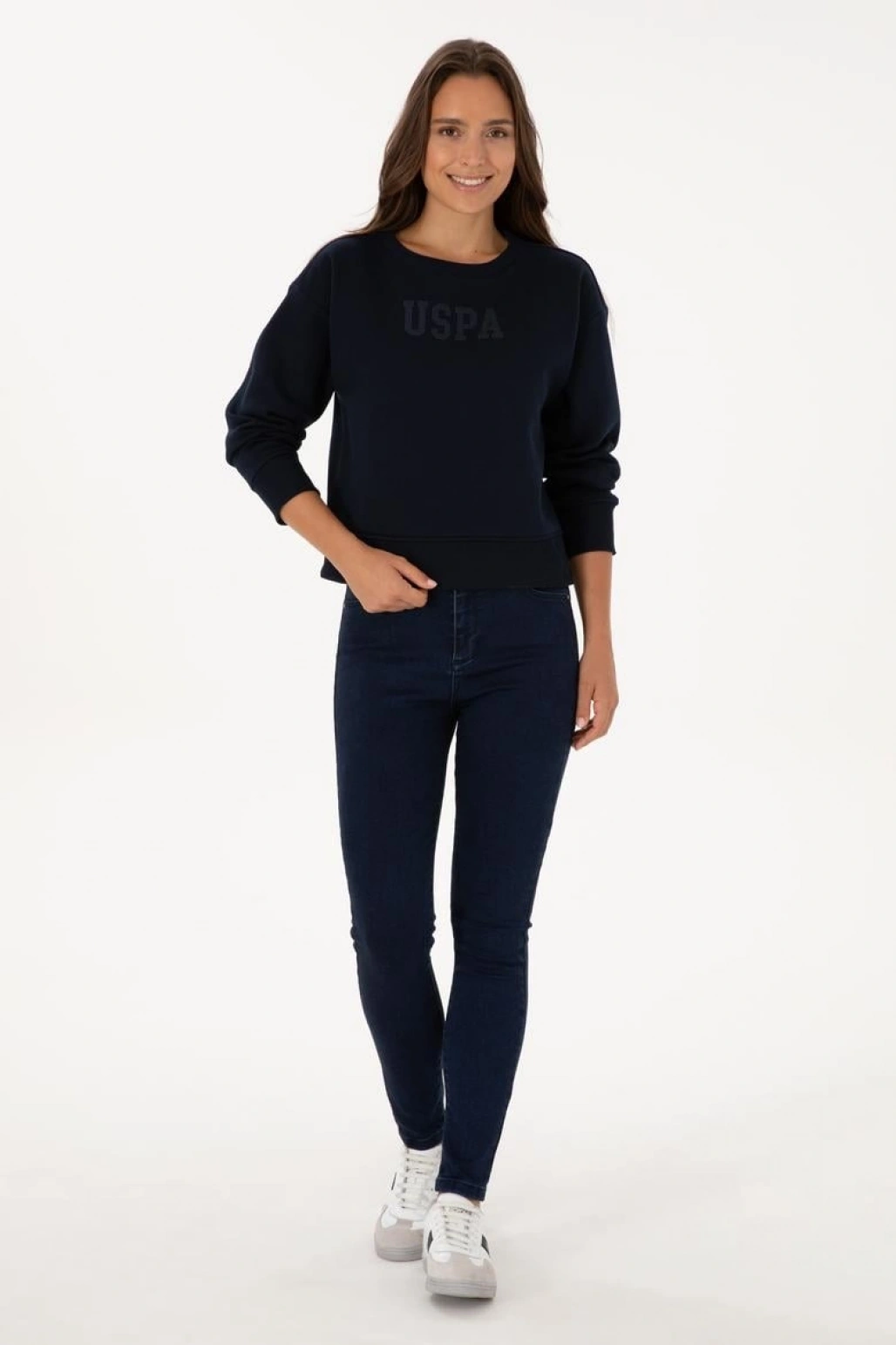 Kadın Lacivert Bisiklet Yaka Basic Sweatshirt